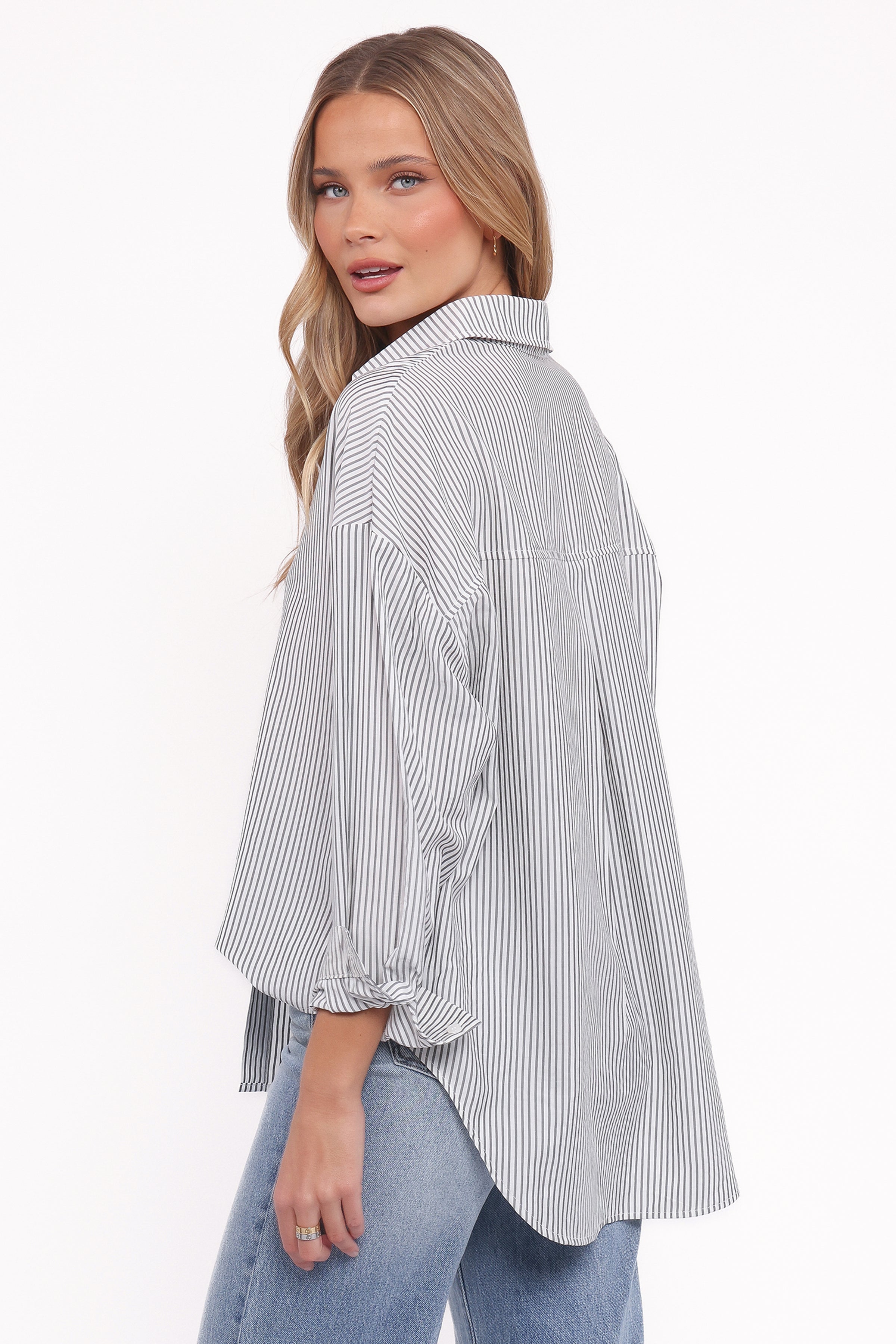 TOPS Edna Shirt - Charcoal Stripe