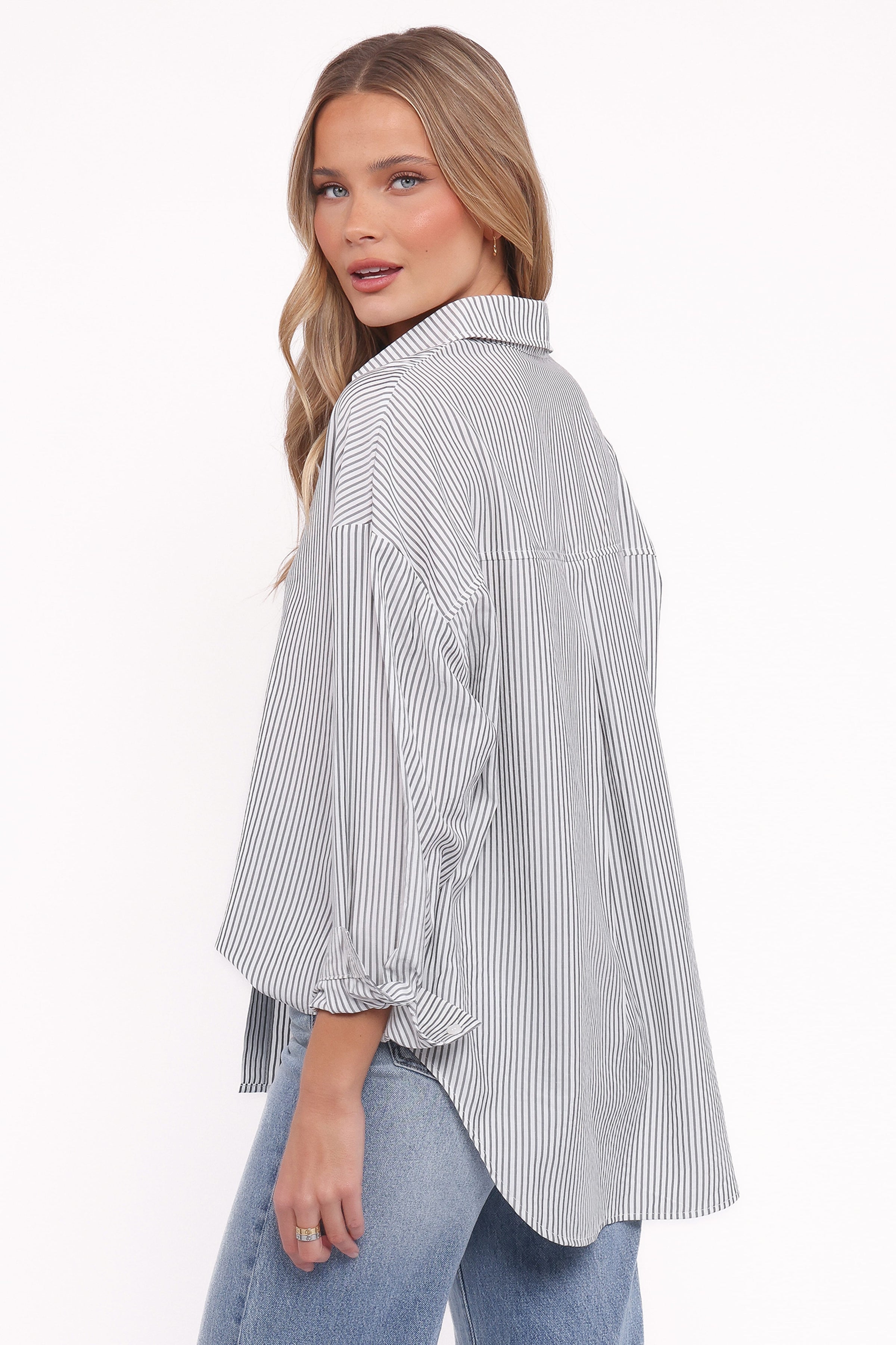 TOPS Edna Shirt - Charcoal Stripe
