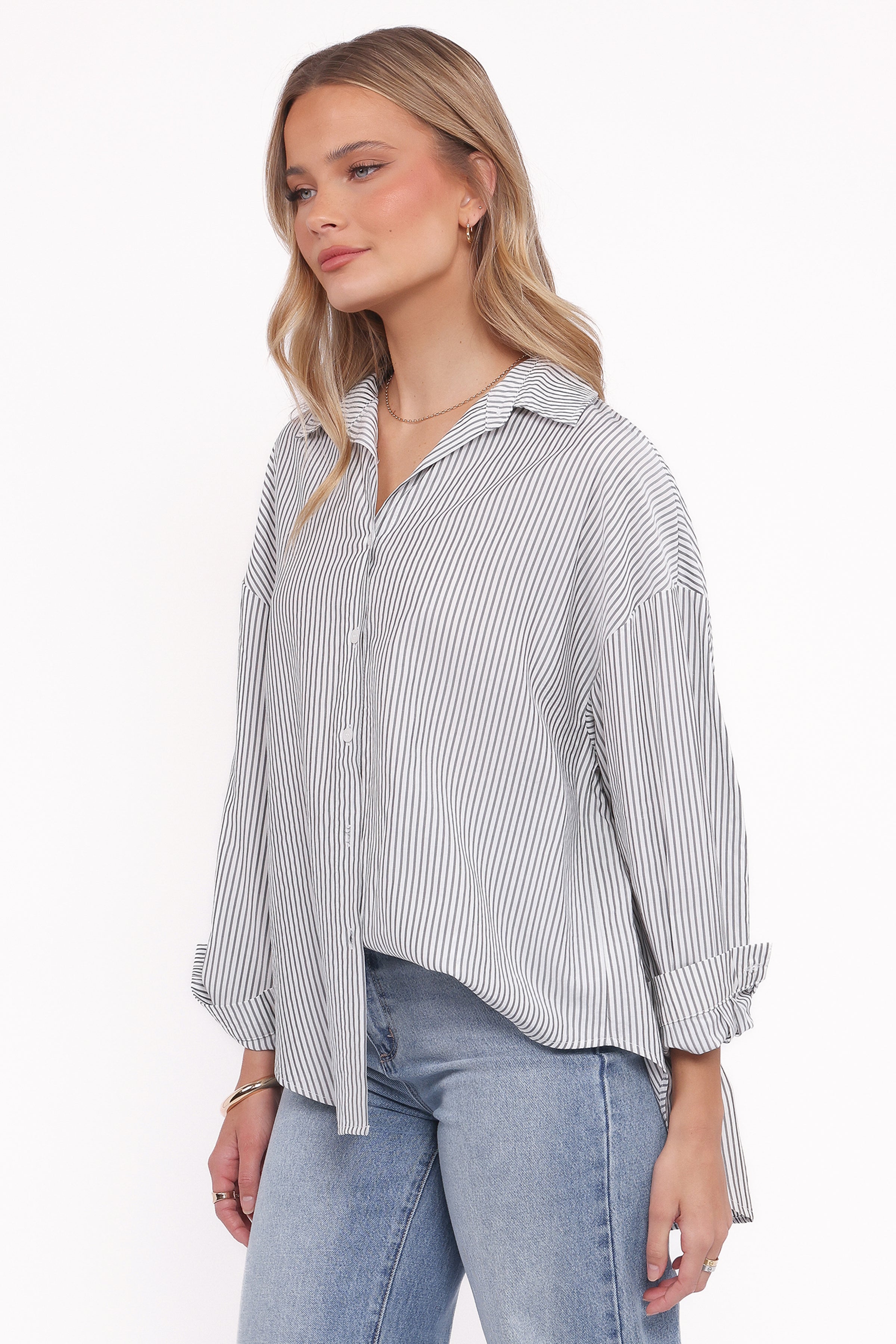 TOPS Edna Shirt - Charcoal Stripe