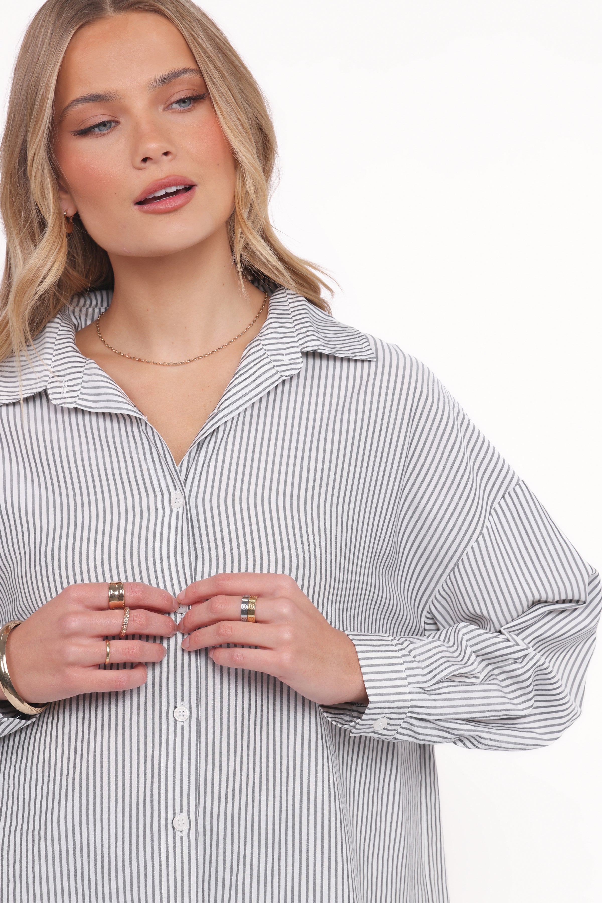 TOPS Edna Shirt - Charcoal Stripe