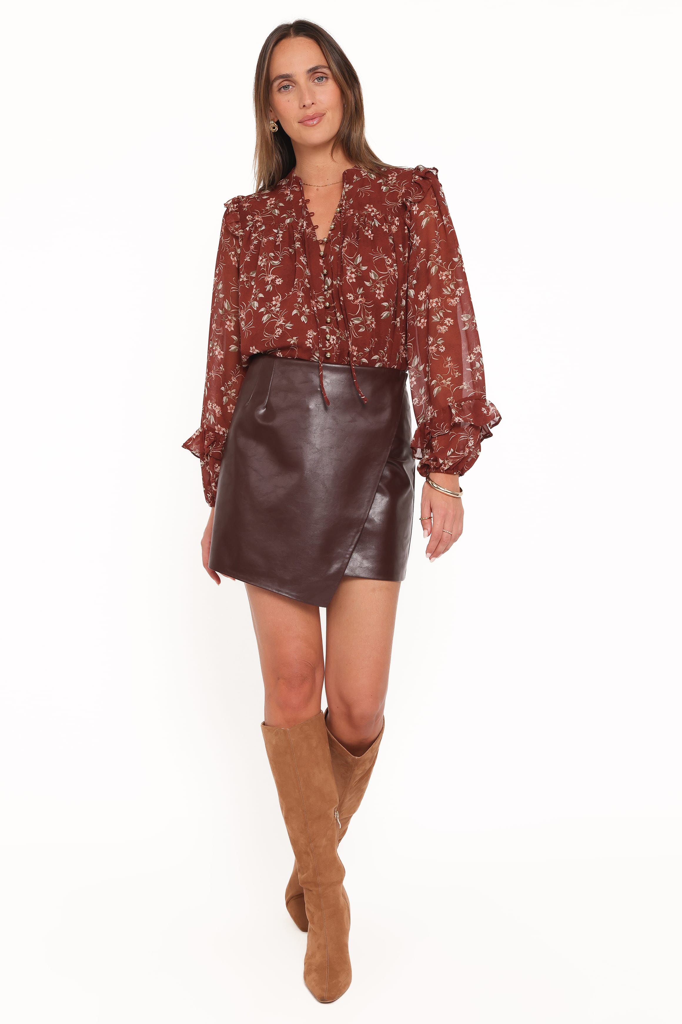 TOPS Elanira Ruffle Top - Rust Floral