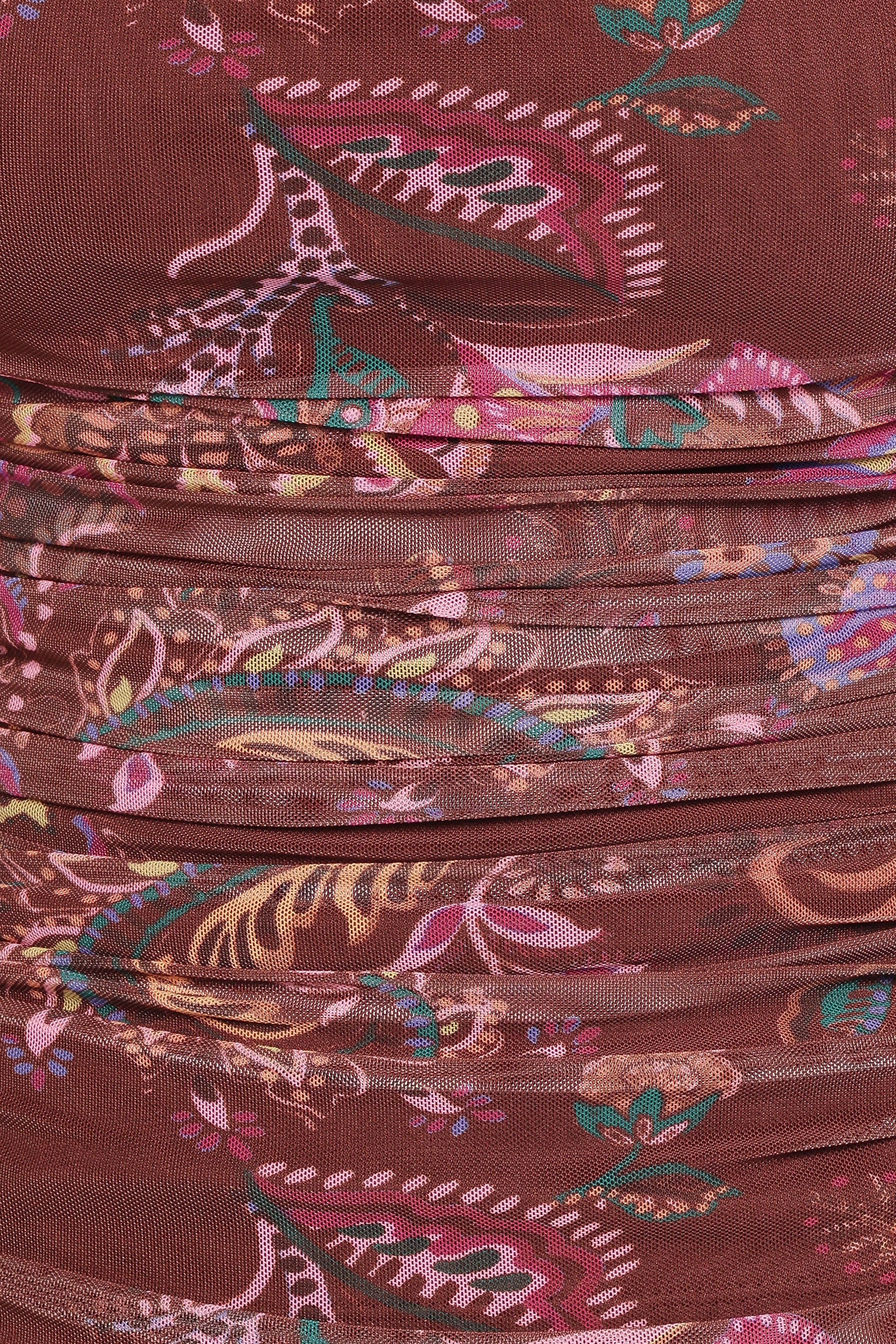 TOPS Elfrida Off Shoulder Mesh Top - Brown Floral