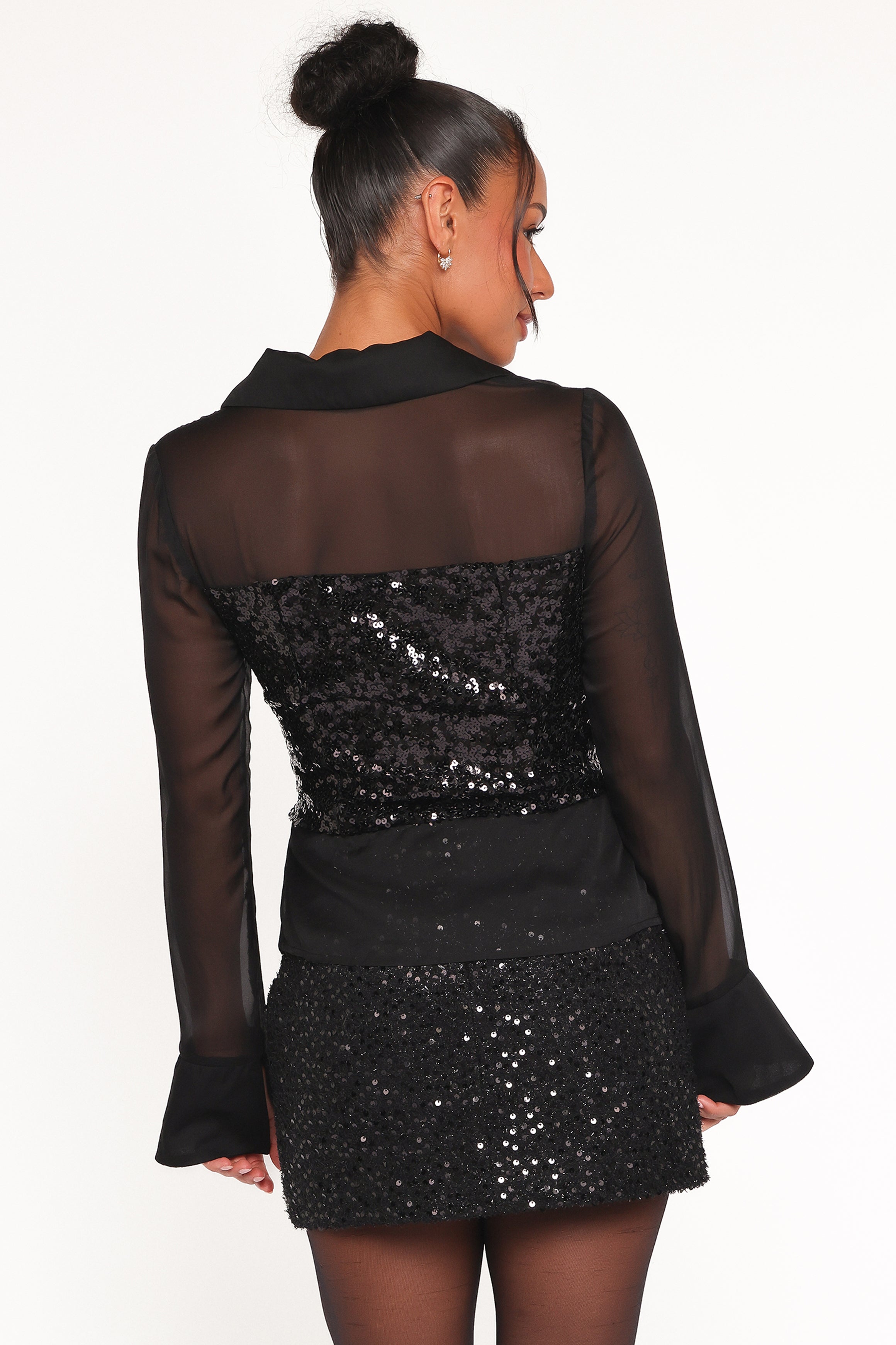 TOPS Eliana Sheer Sequin Blouse - Black