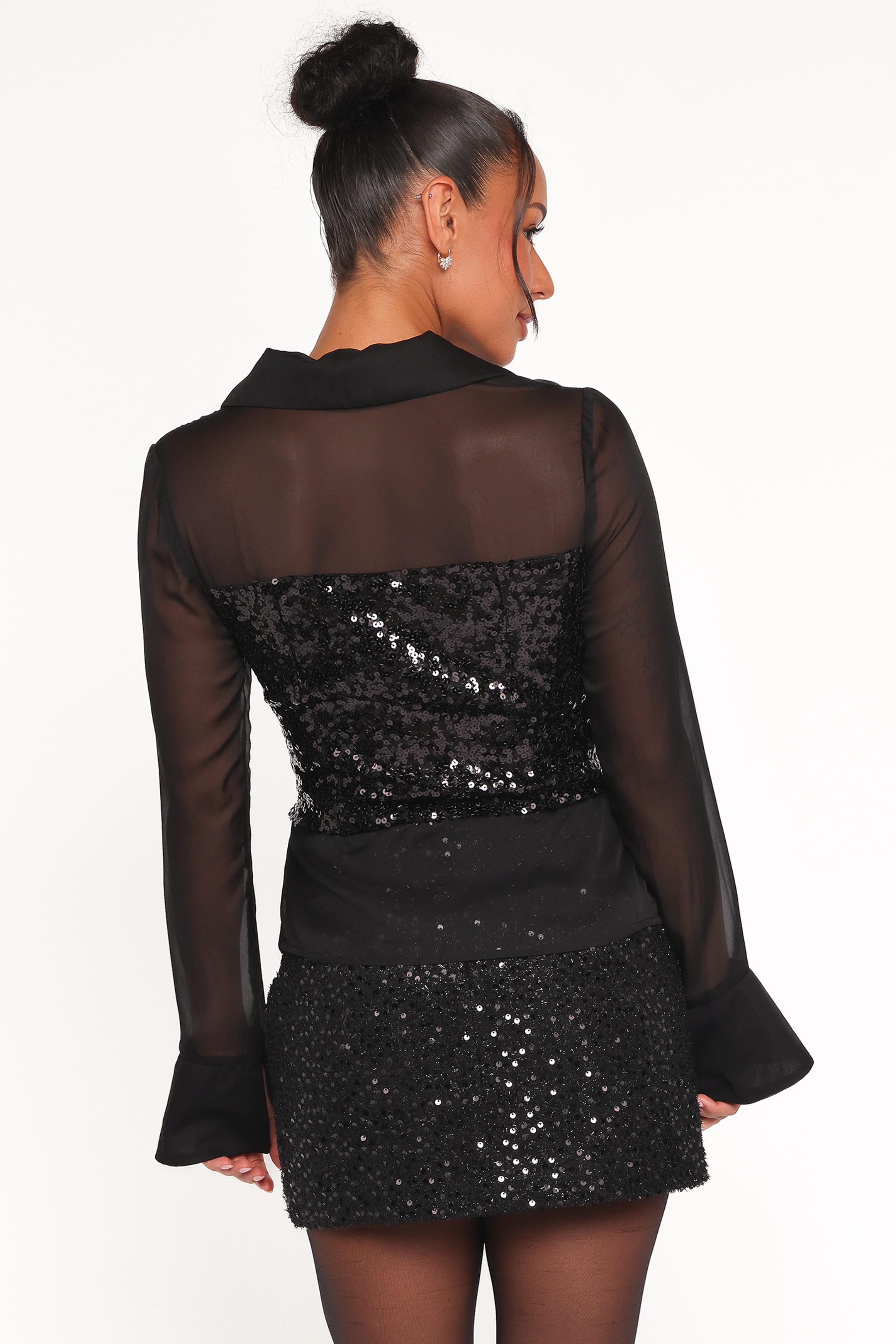TOPS Eliana Sheer Sequin Blouse - Black