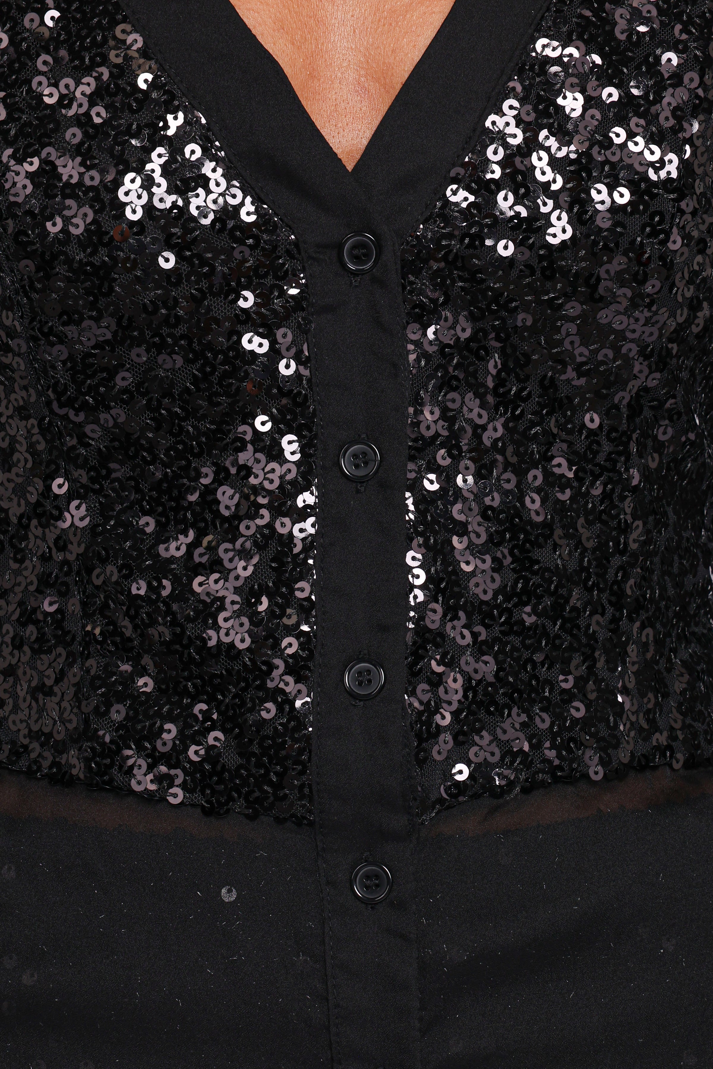 TOPS Eliana Sheer Sequin Blouse - Black