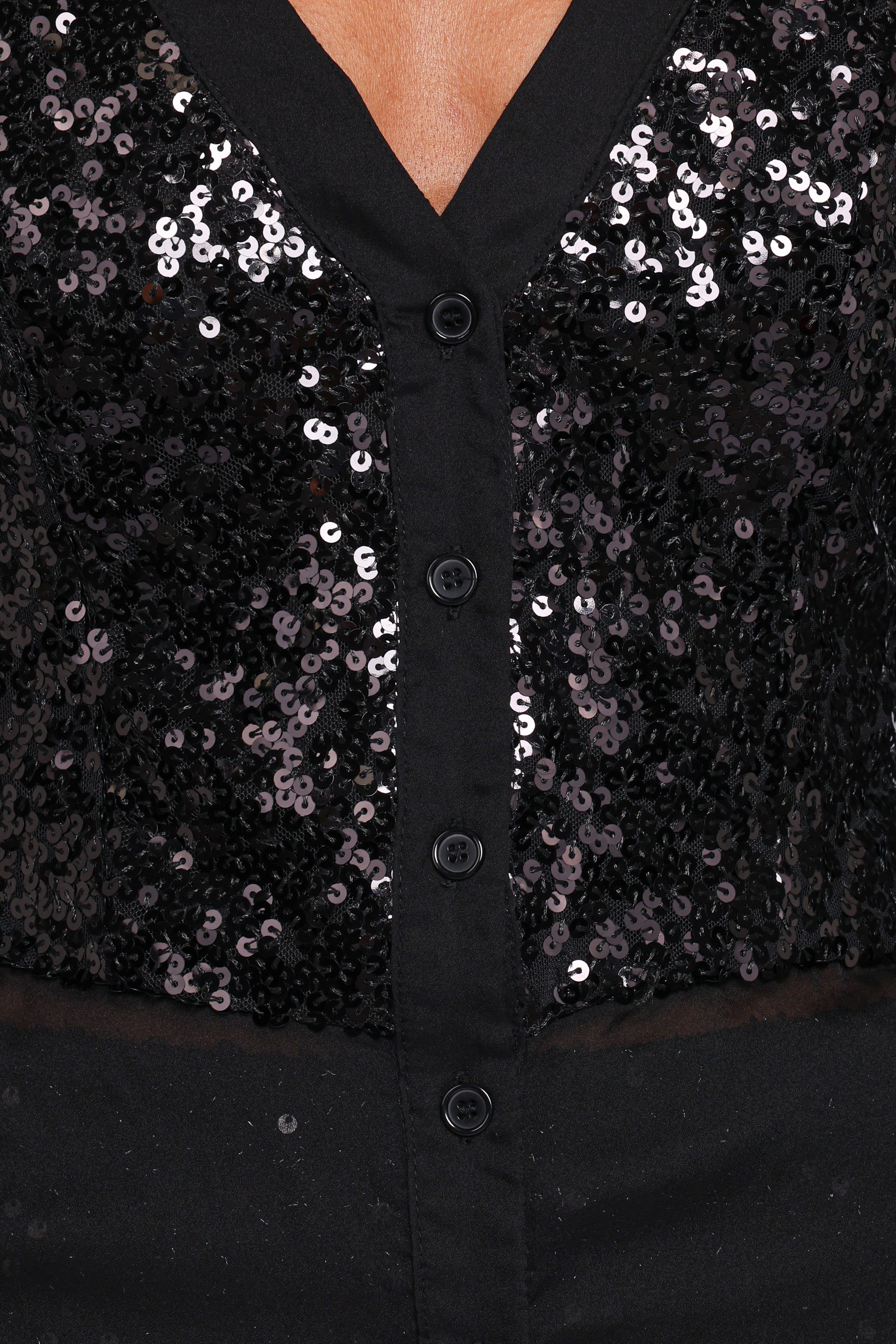 TOPS Eliana Sheer Sequin Blouse - Black