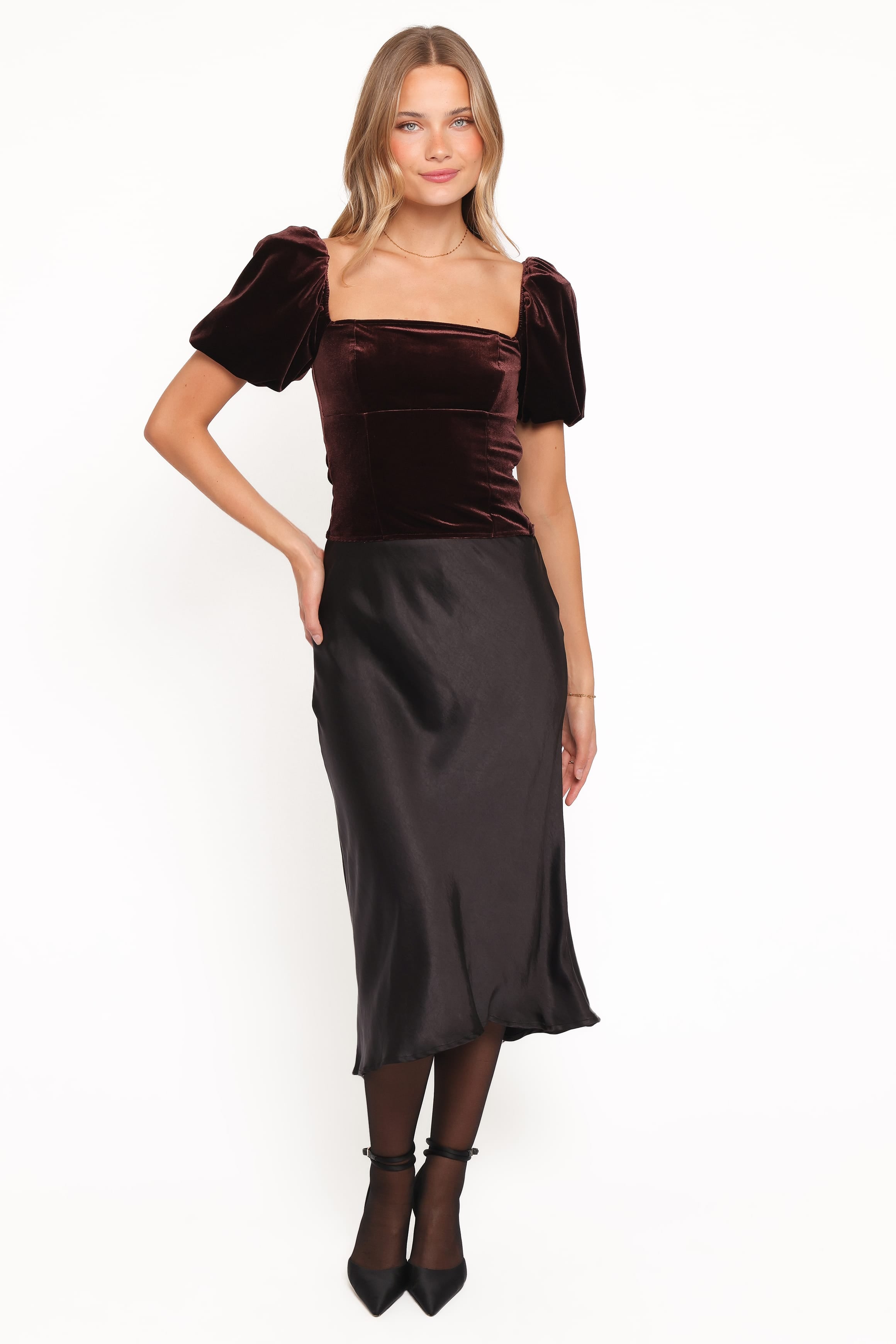 TOPS Elyria Puff Sleeve Top - Chocolate