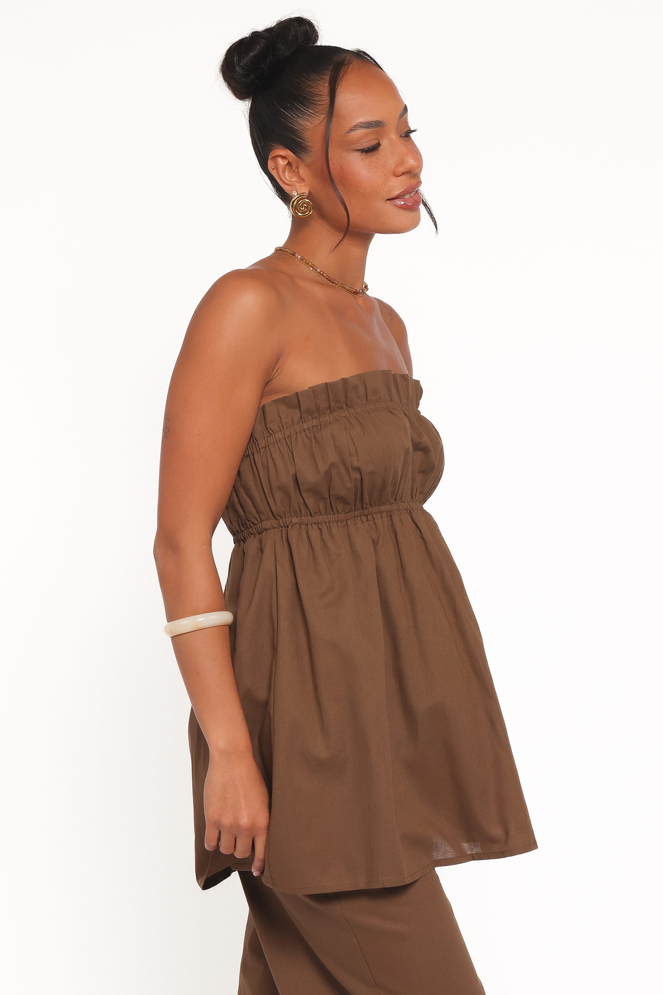 TOPS Ember Strapless Tunic Top - Brown