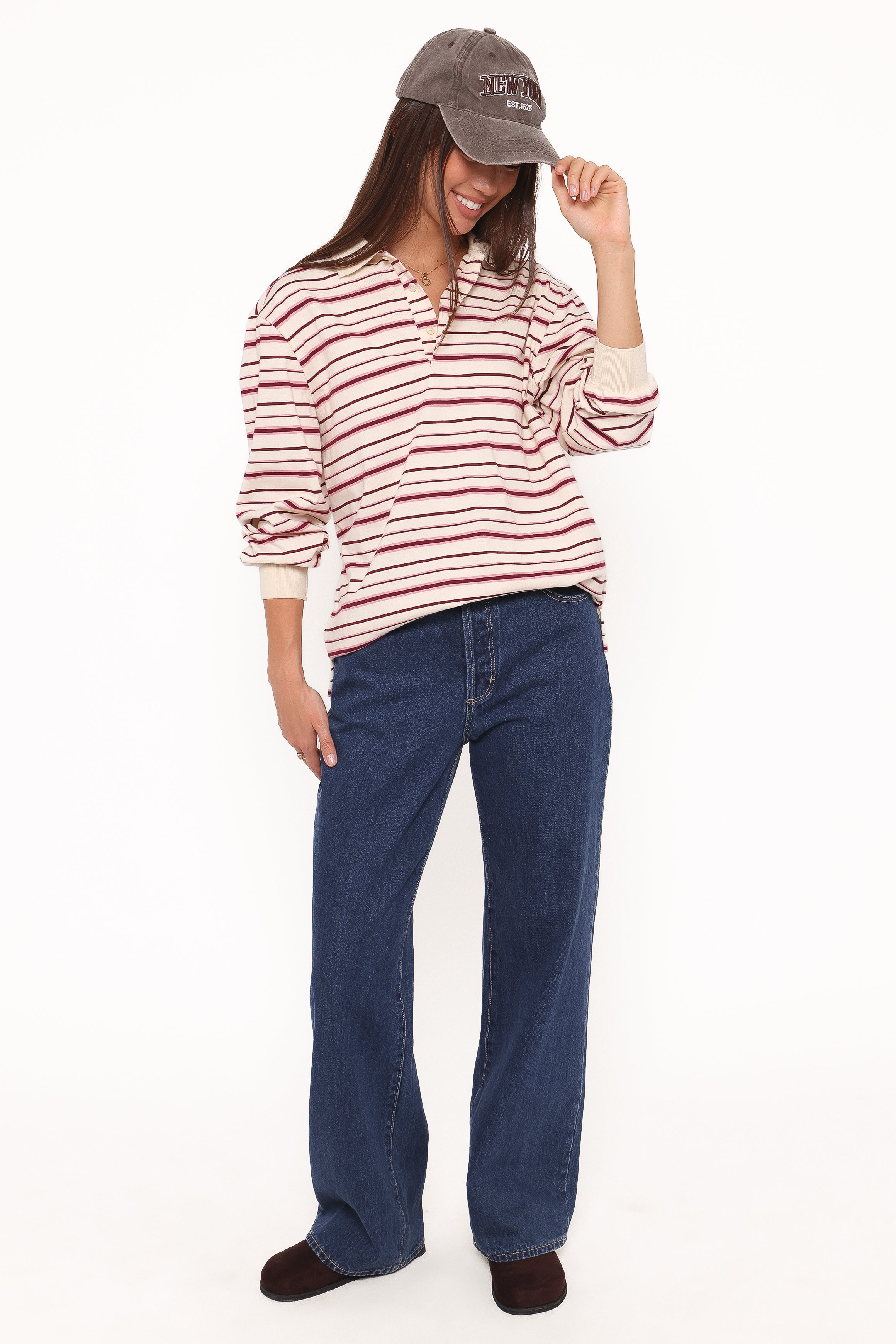 TOPS Emily Long Sleeve Rugby Top - Pink Stripe