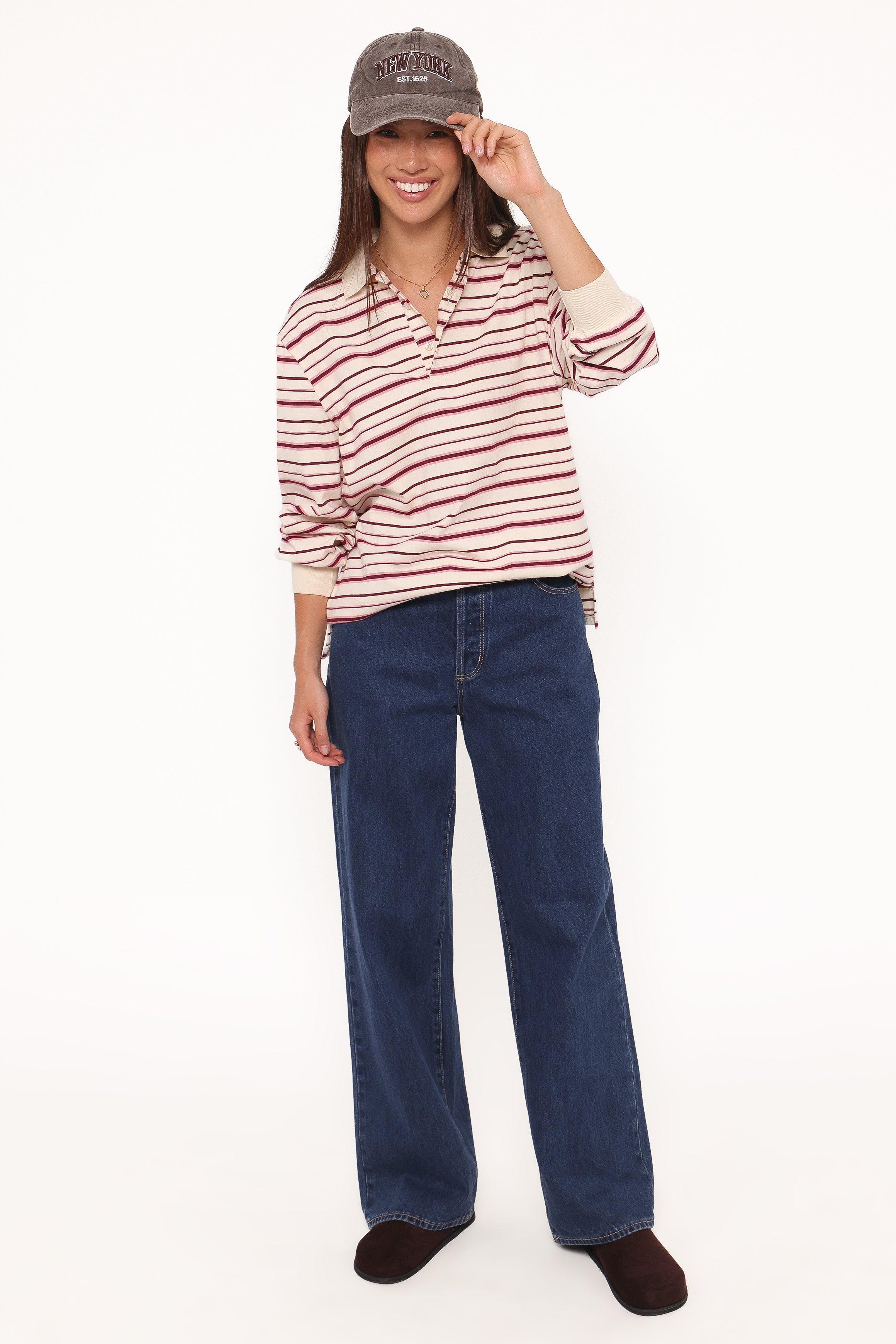 TOPS Emily Long Sleeve Rugby Top - Pink Stripe