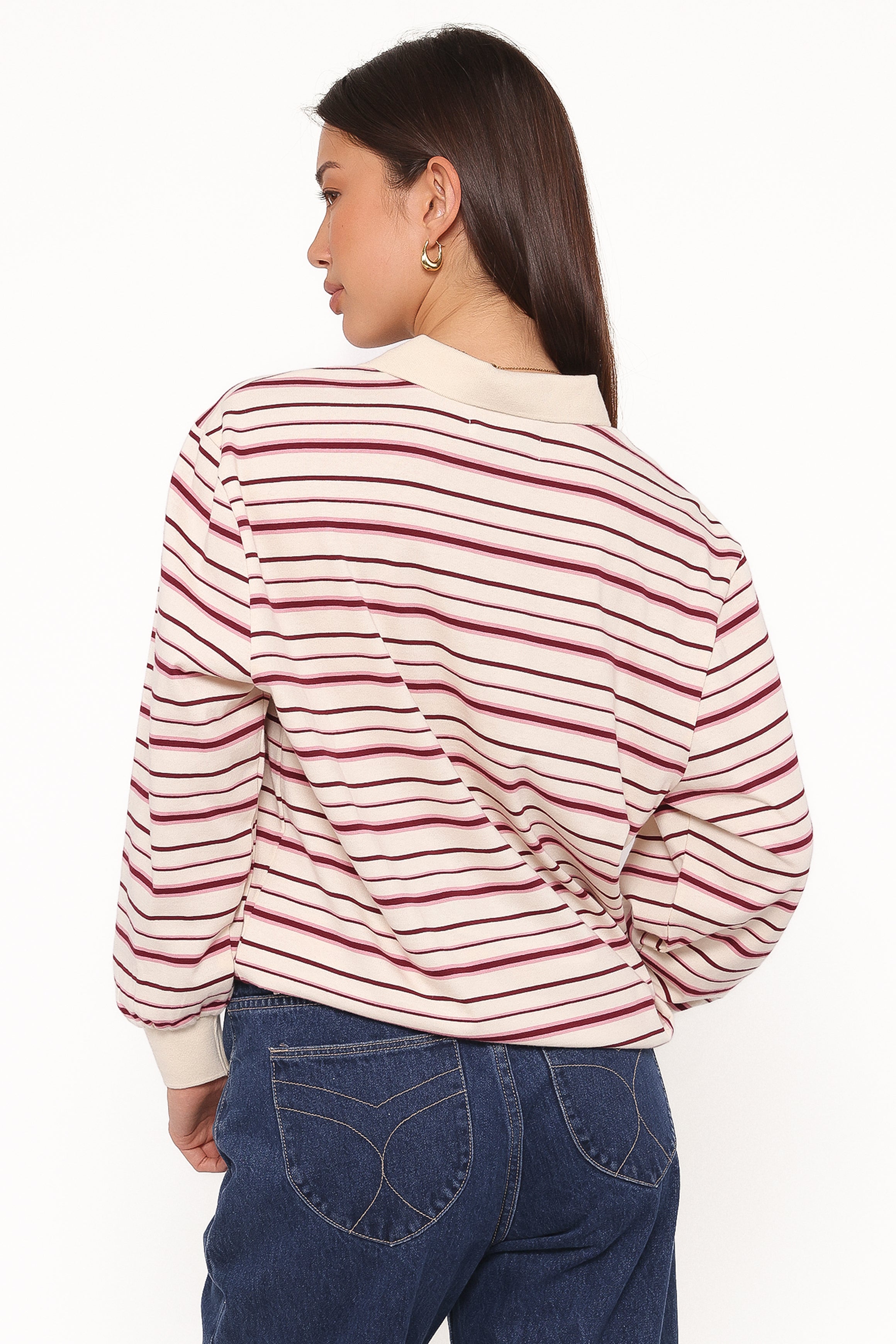 TOPS Emily Long Sleeve Rugby Top - Pink Stripe