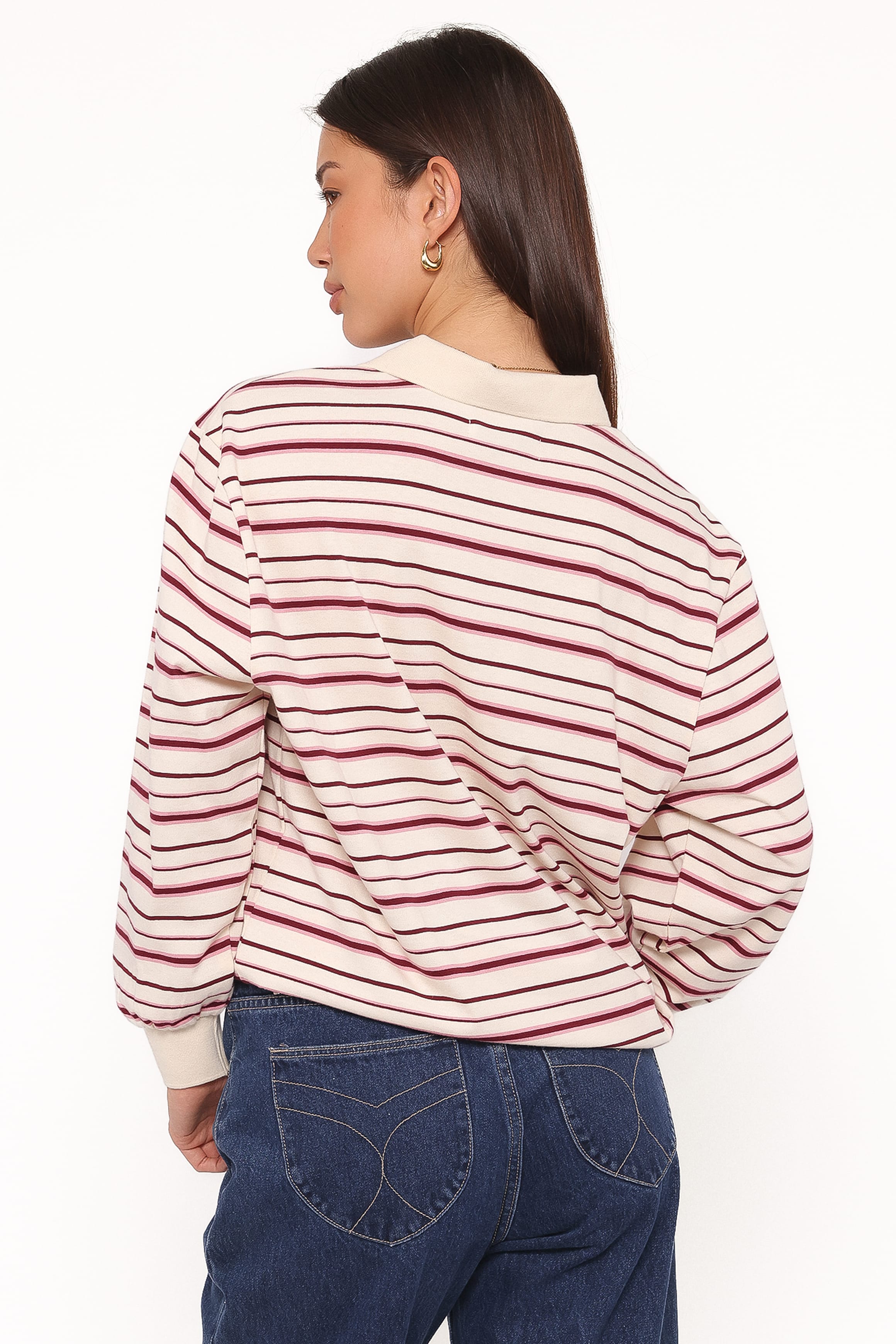 TOPS Emily Long Sleeve Rugby Top - Pink Stripe