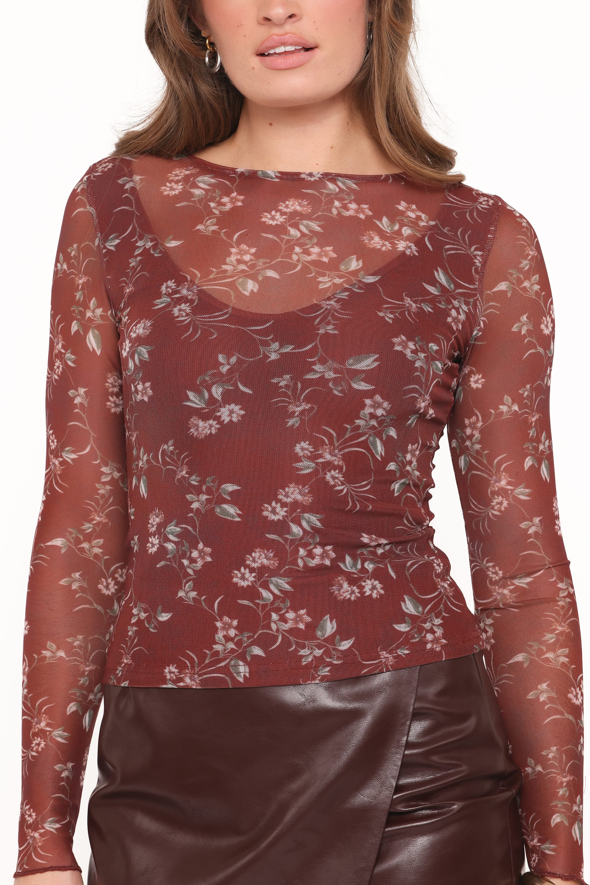 TOPS Ermen Mesh Top - Rust Floral
