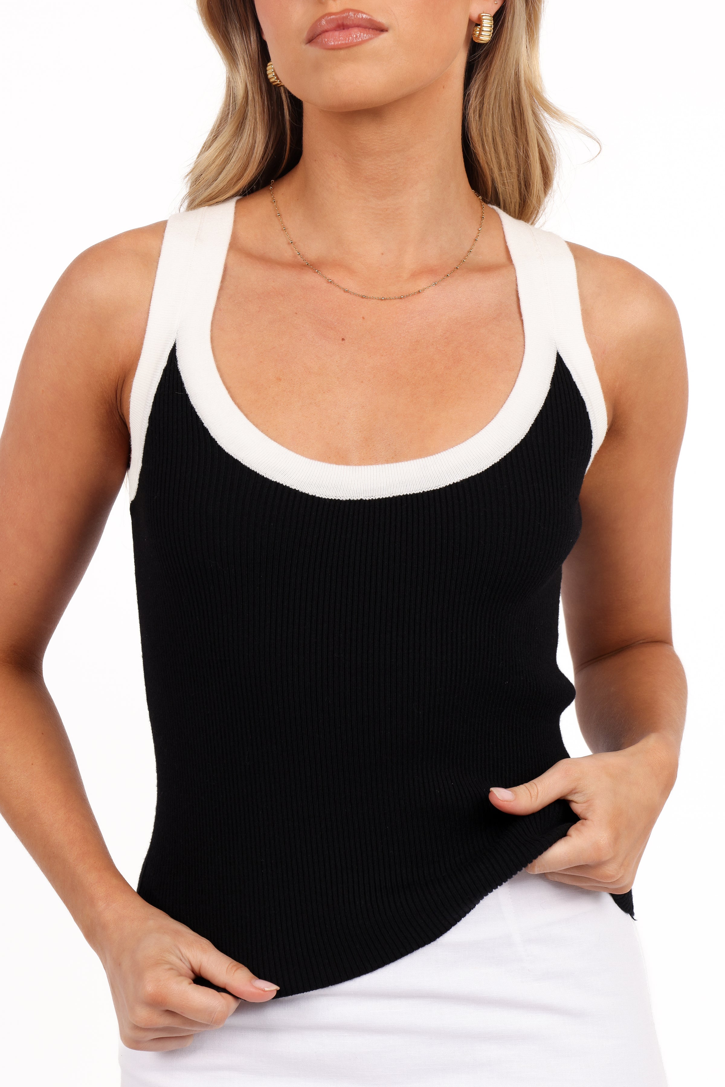 TOPS Esme Knit Tank - Black White
