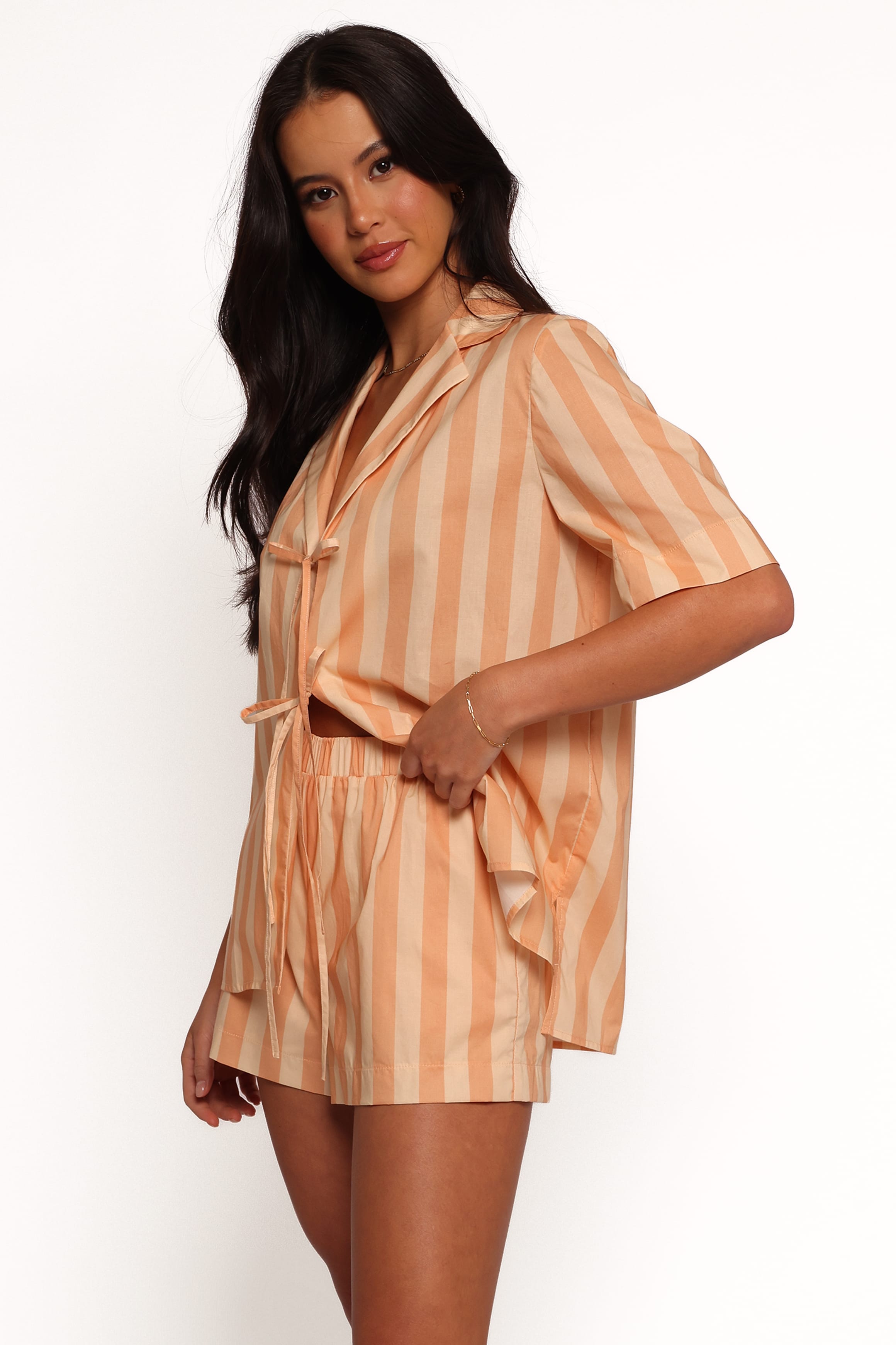 TOPS Essie Tie Front Shirt - Terracotta Stripe