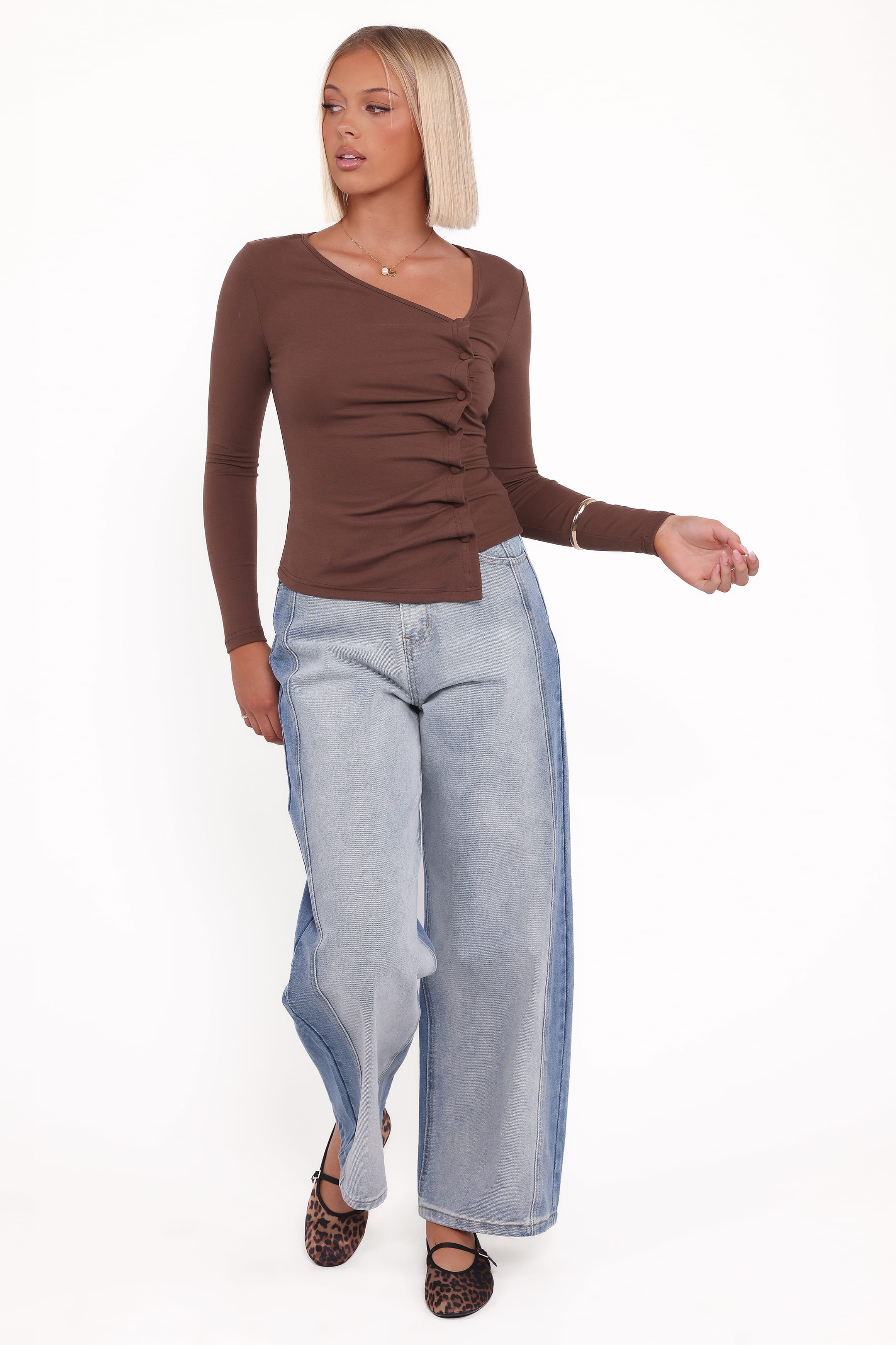 TOPS Ethel Asymmetrical Knit Top - Chocolate