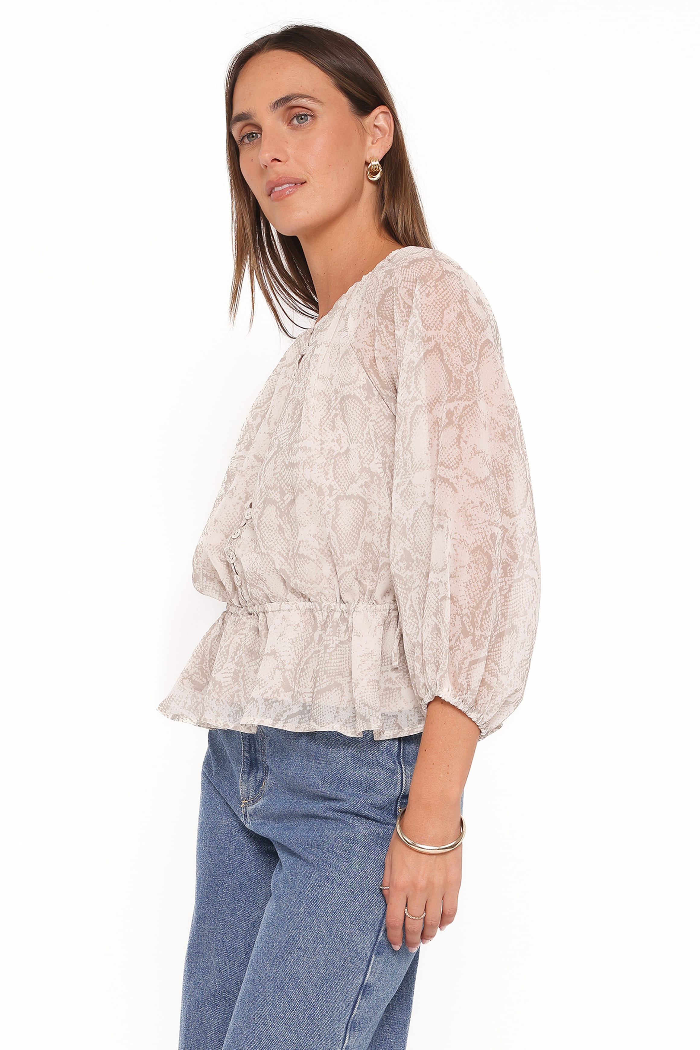 TOPS Ethelinda Drawcord Waist Top - Snake Print