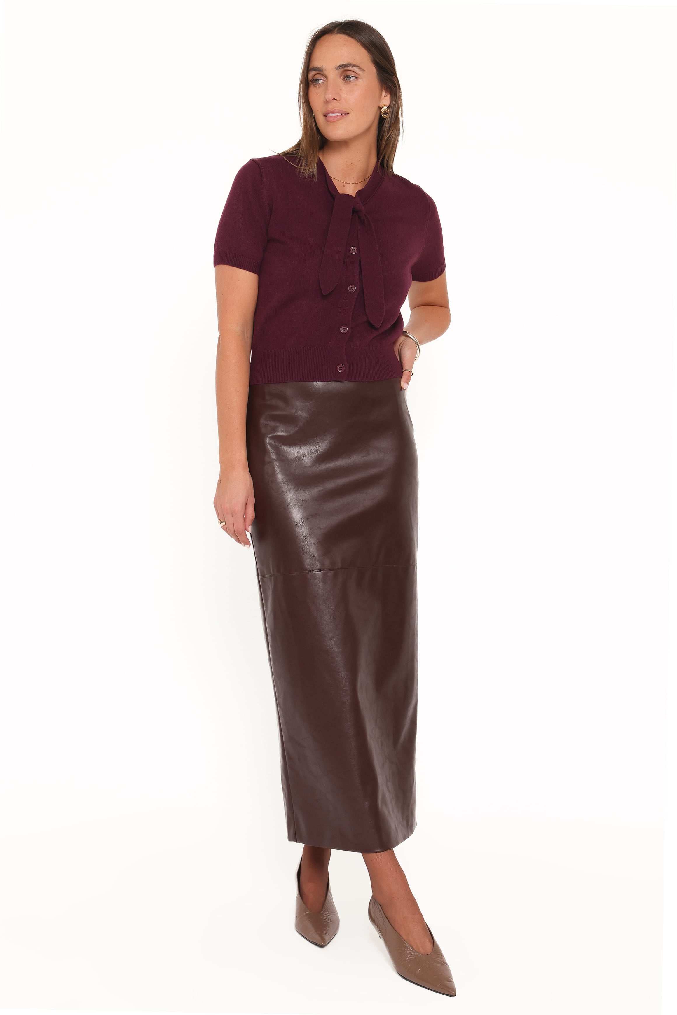 TOPS Ezra Scarf Knit Top - Burgundy