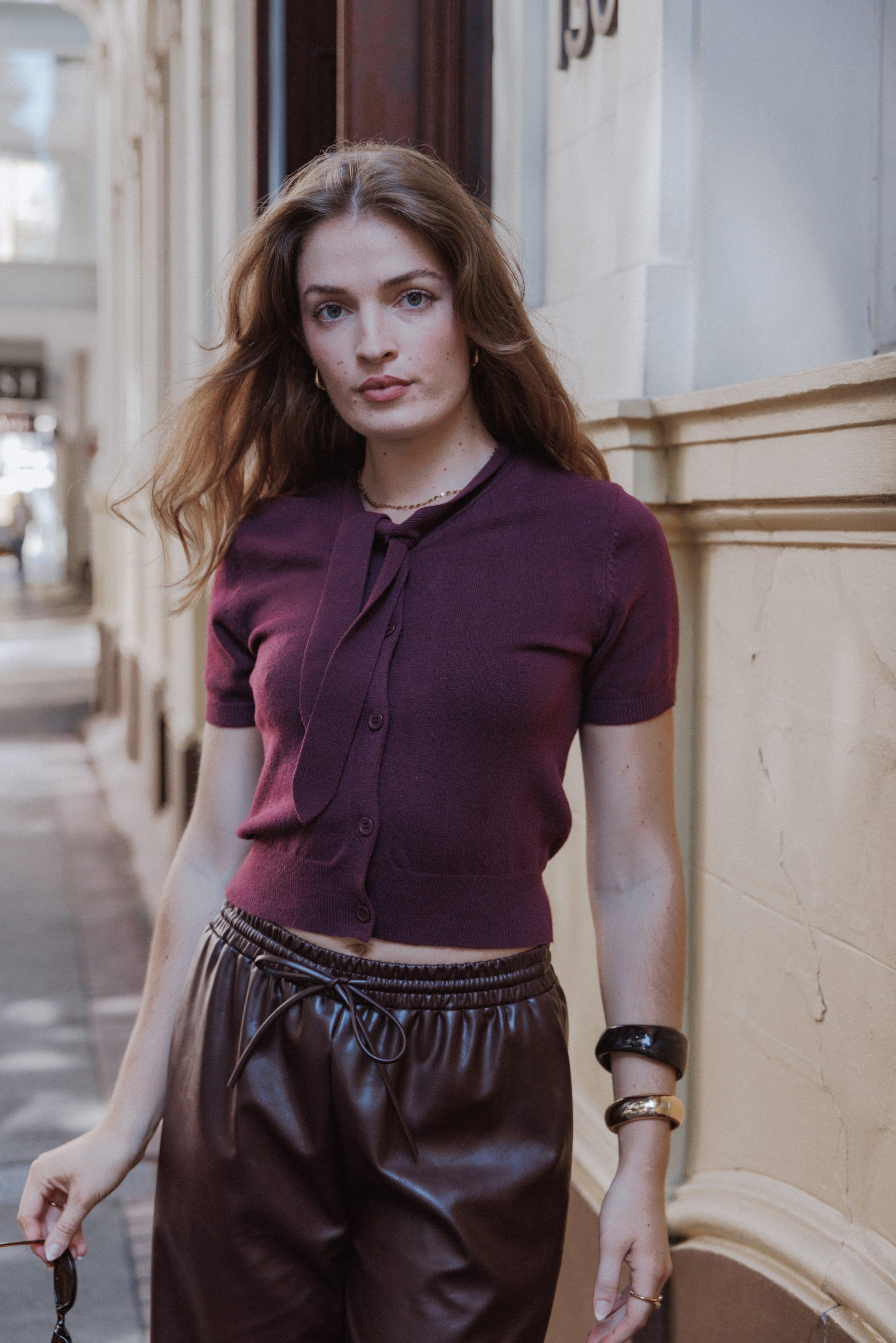 TOPS Ezra Scarf Knit Top - Burgundy