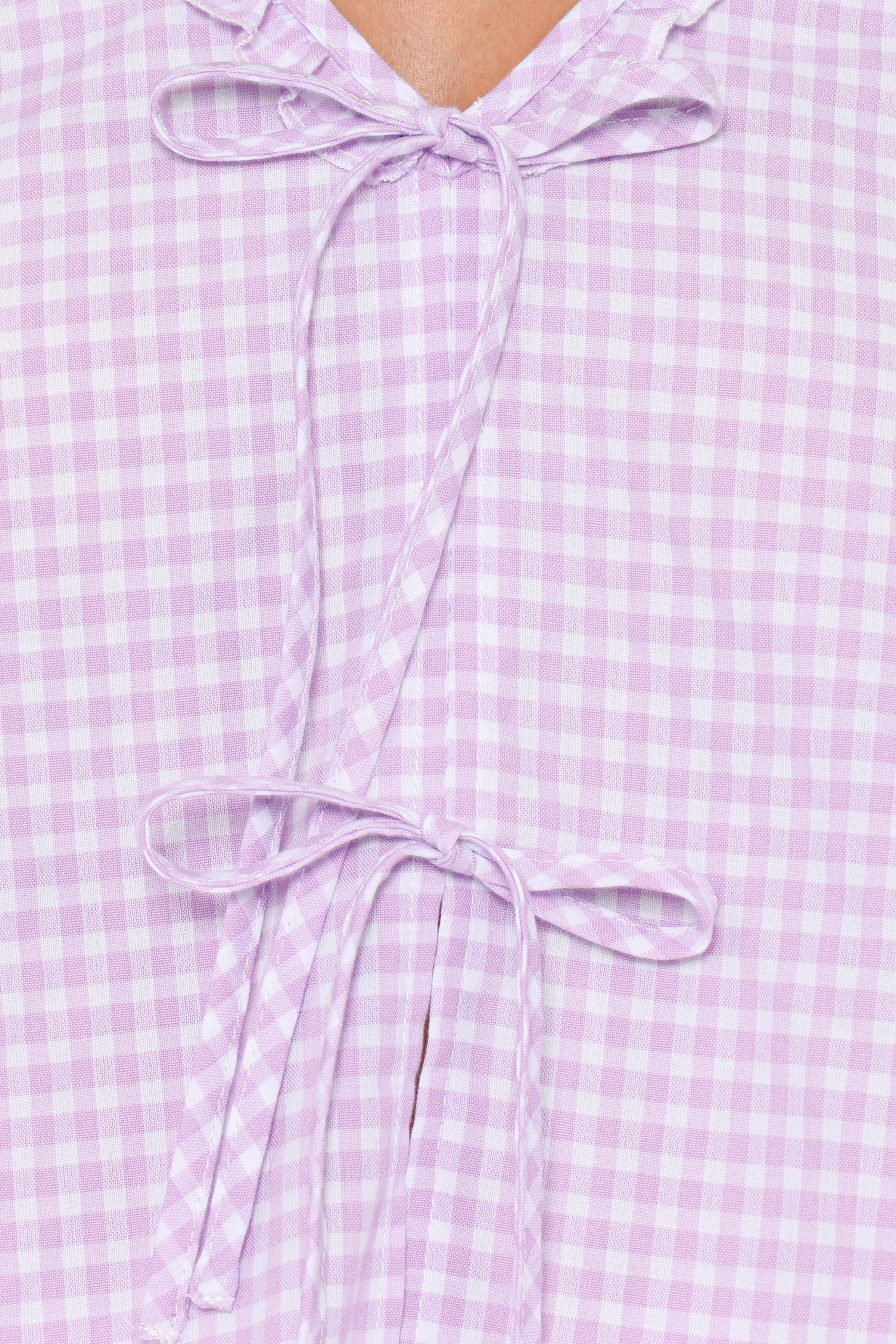 TOPS Fainche Front Tie Top - Lilac Gingham