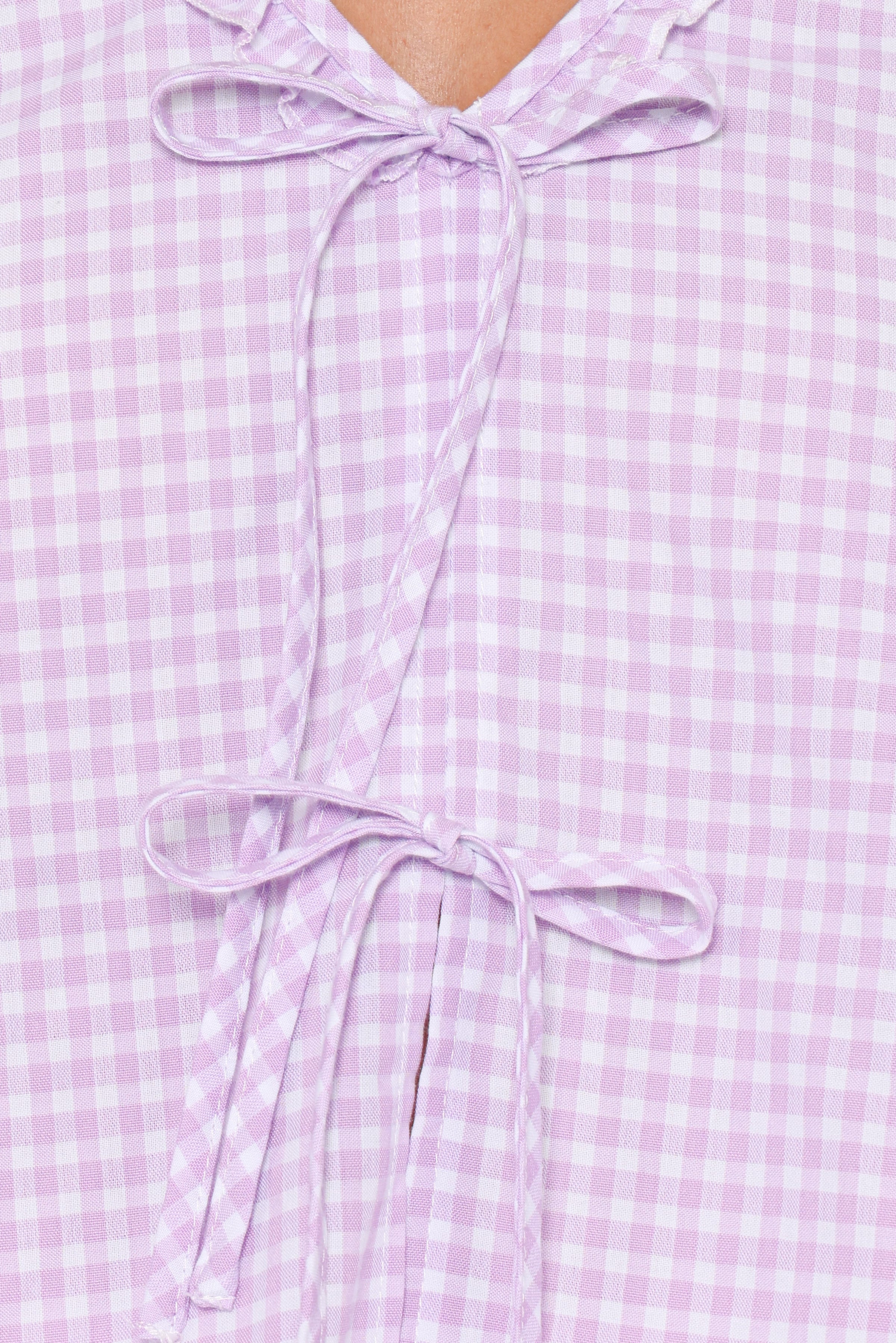 TOPS Fainche Front Tie Top - Lilac Gingham