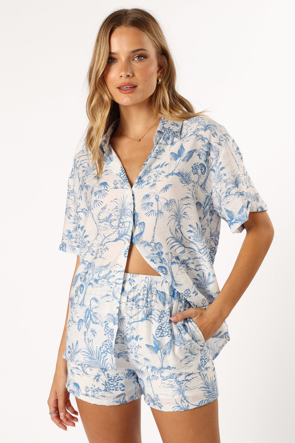 Collective Tops - Faye Button Down Top - White/Blue third image