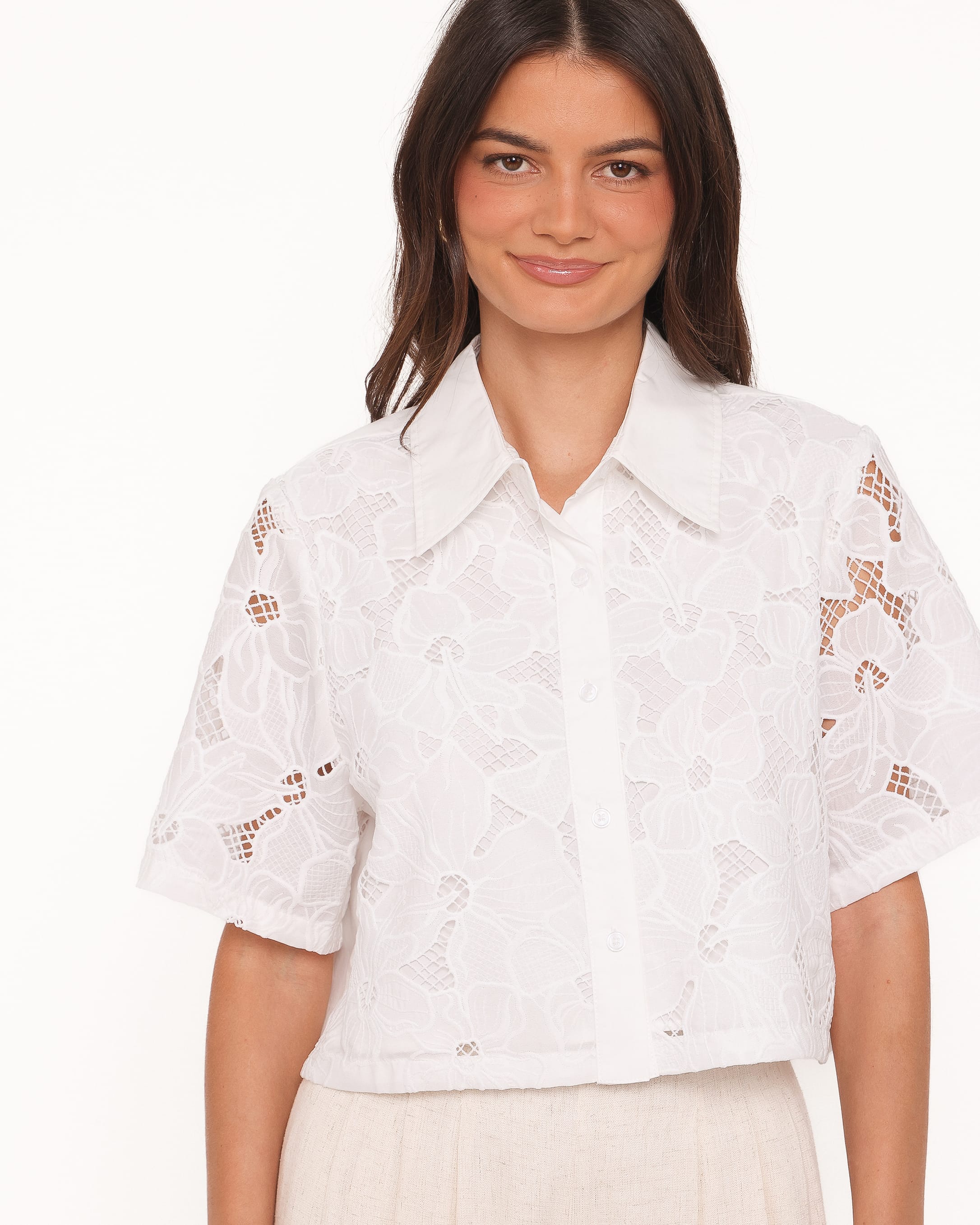 TOPS Fidelma Cropped Shirt - White