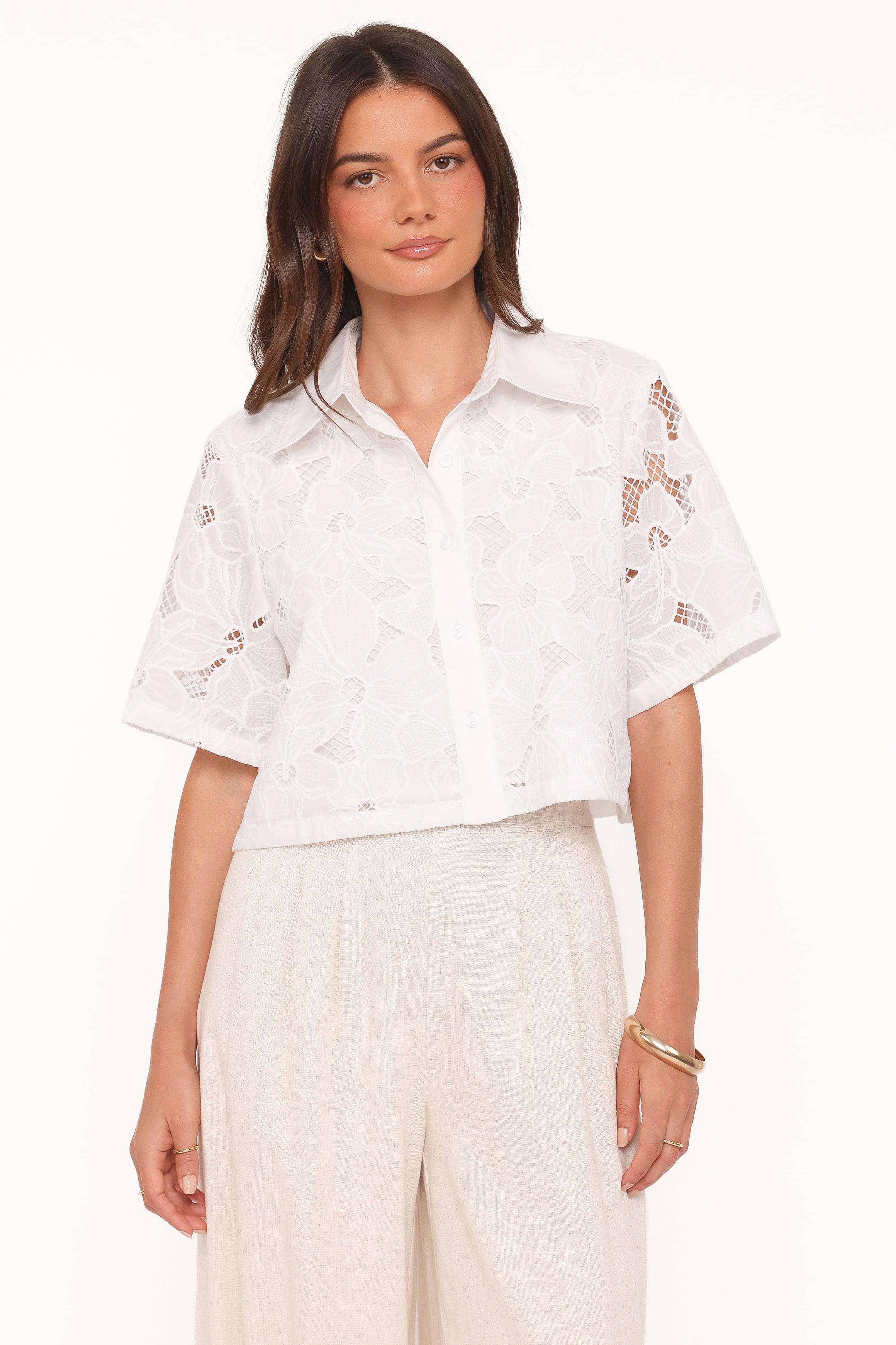 TOPS Fidelma Cropped Shirt - White