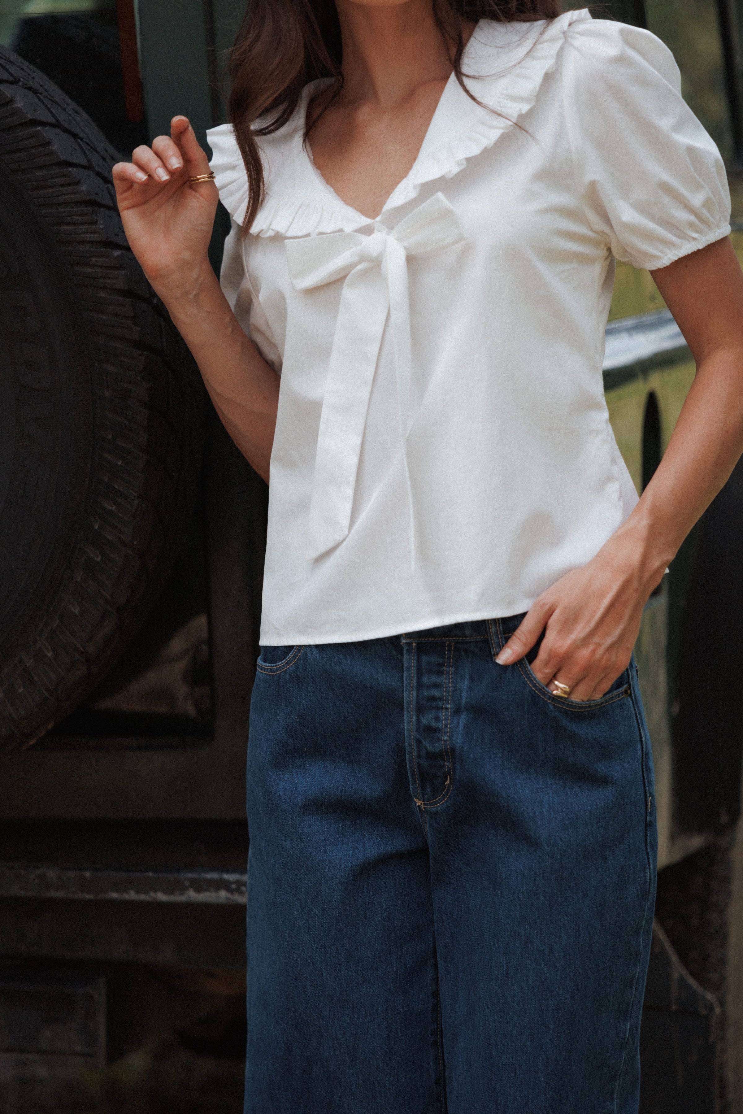 TOPS Fleming Frill Collar Shirt - White