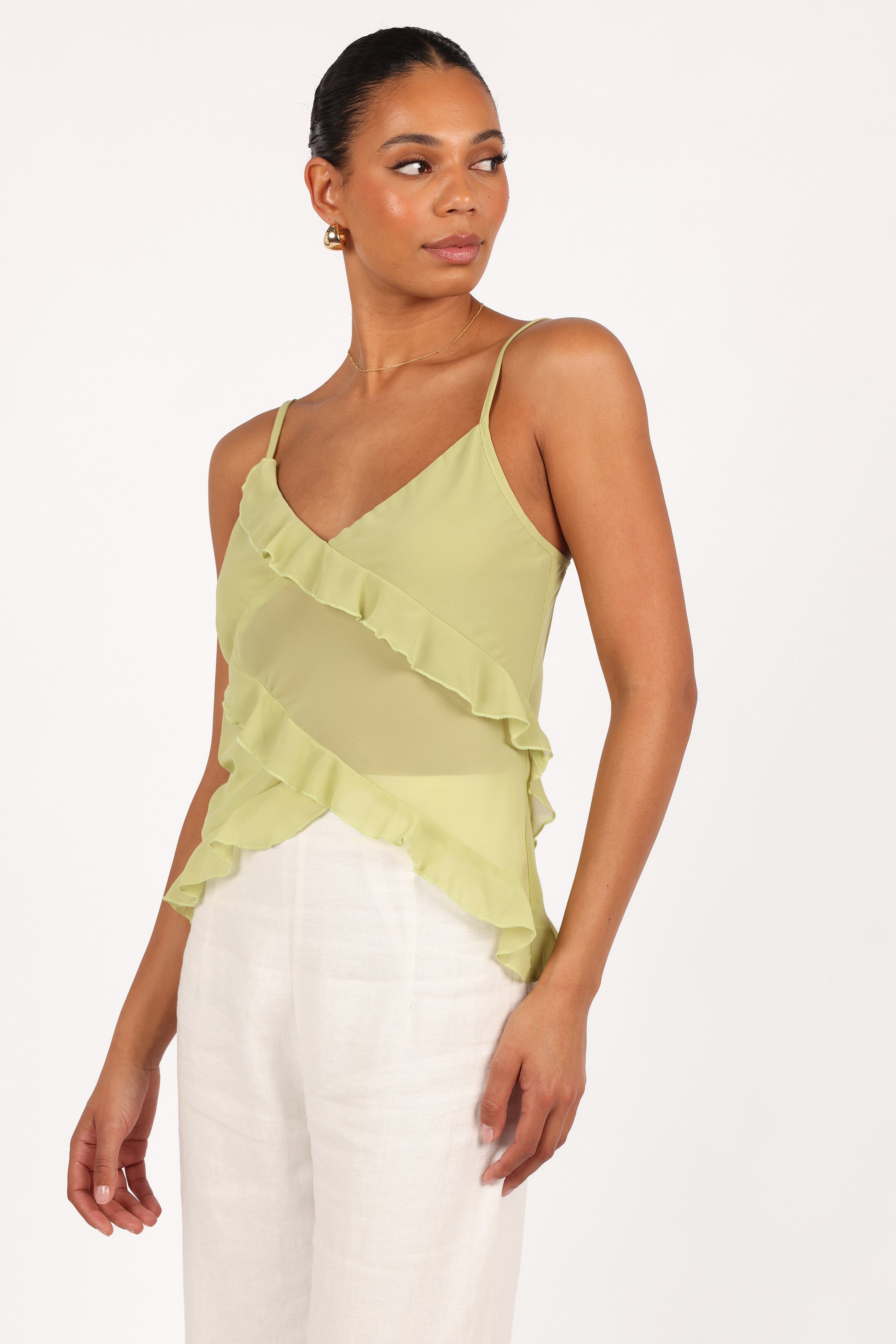TOPS Gabrielle Ruffle Top - Meadow Green