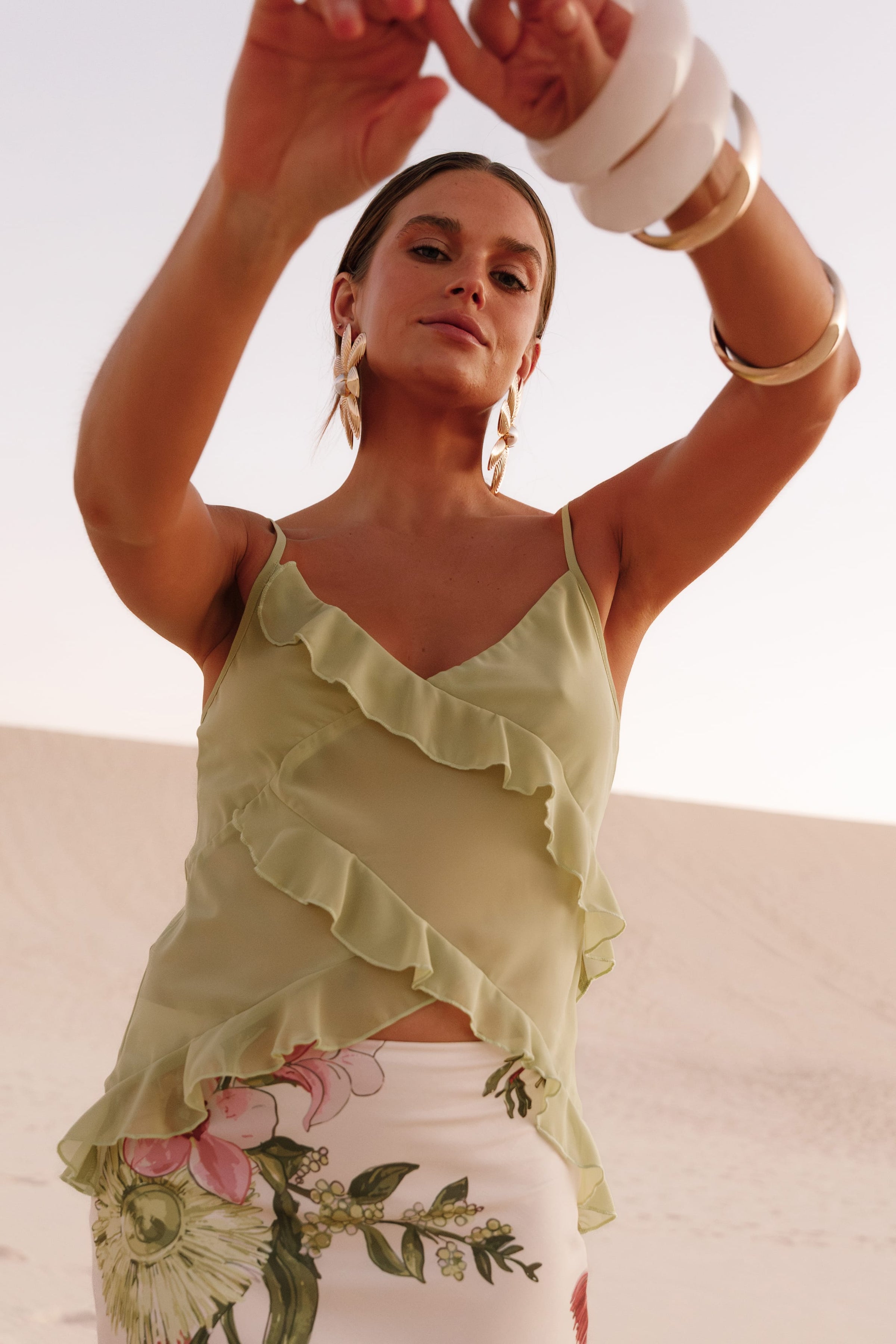 TOPS Gabrielle Ruffle Top - Meadow Green