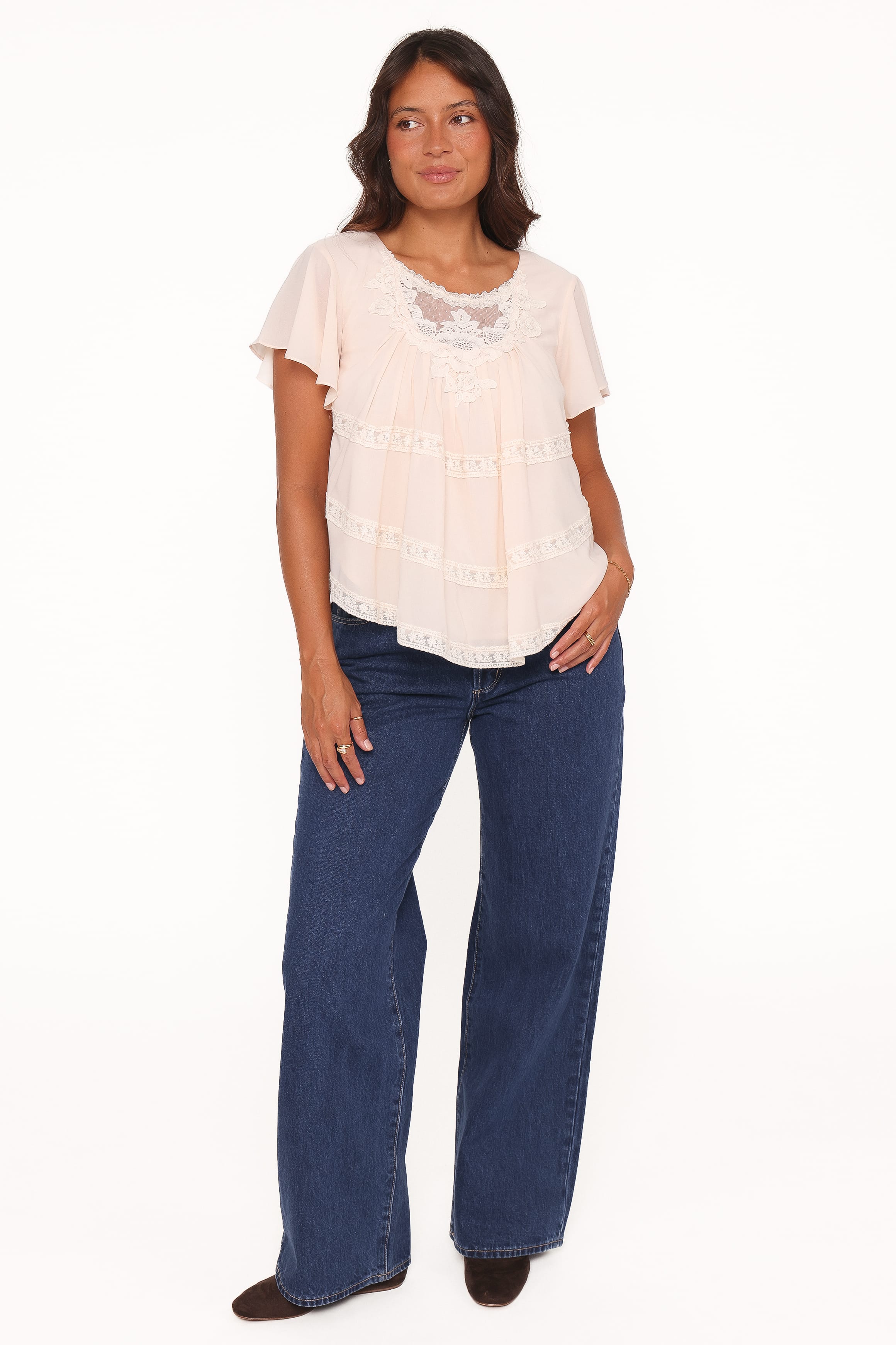 TOPS Galatea Lace Insert Top - Cream
