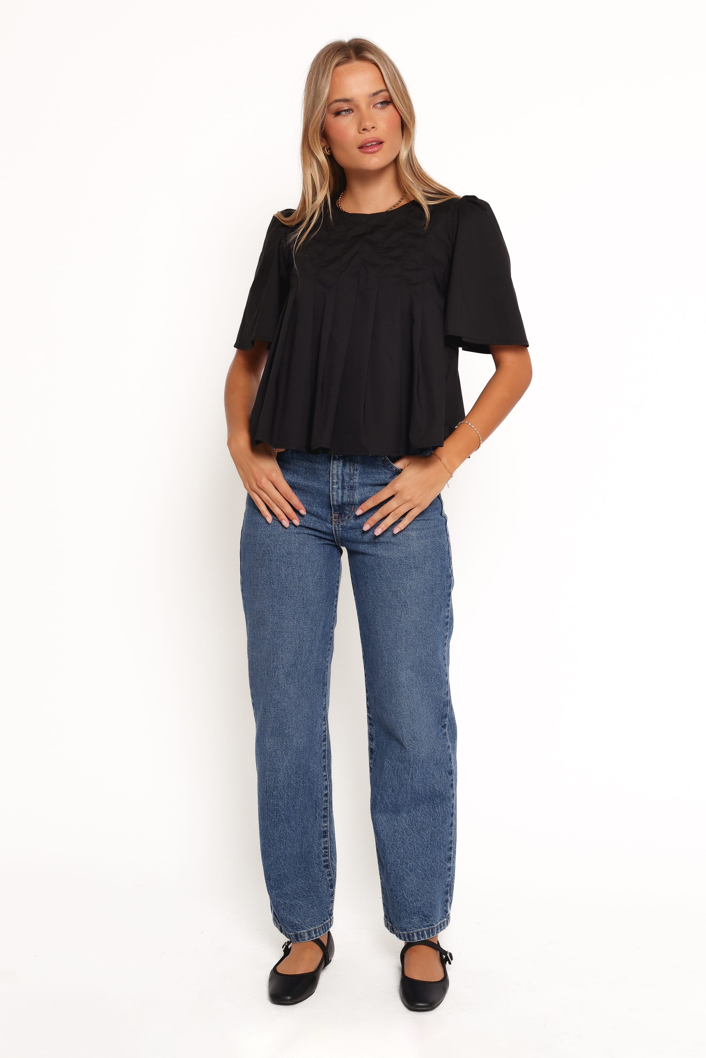 TOPS Geneva Pleated Top - Black