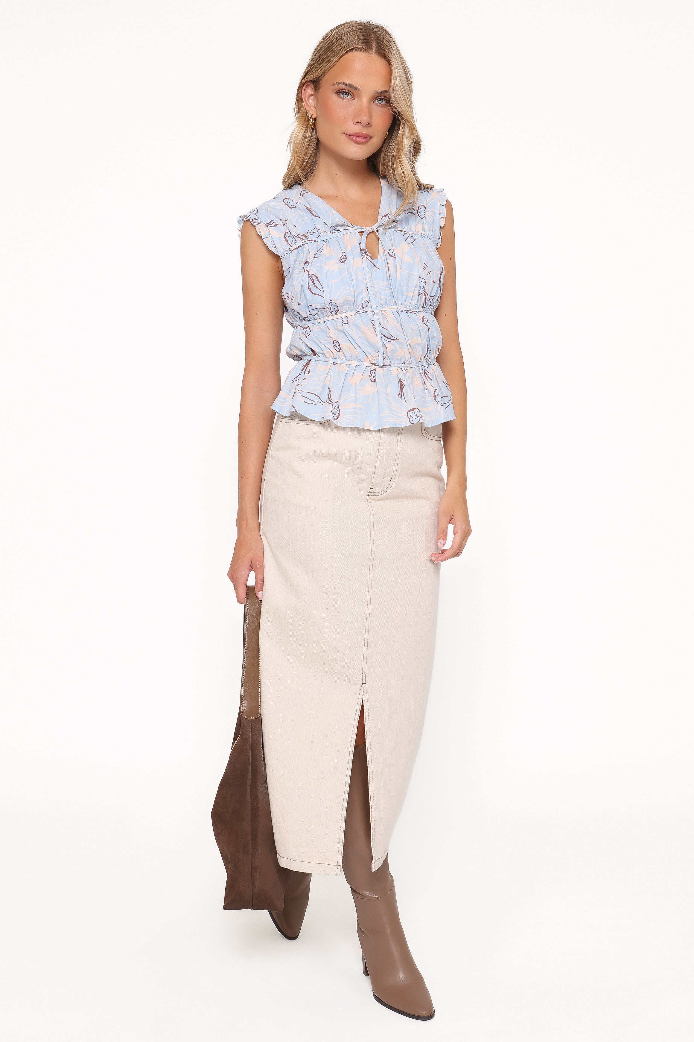 TOPS Germaine Ruched Top - Blue Flannel Floral