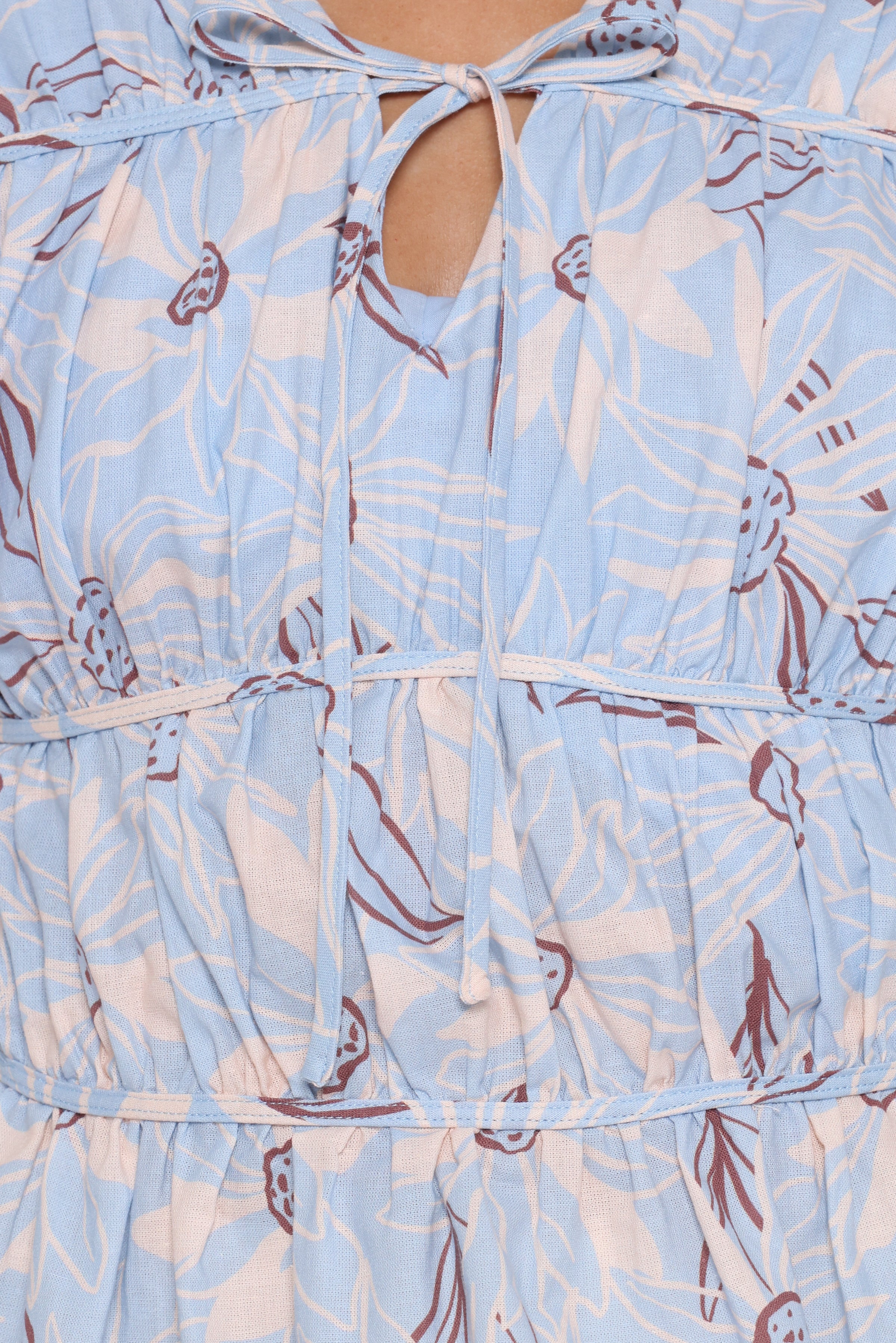 TOPS Germaine Ruched Top - Blue Flannel Floral