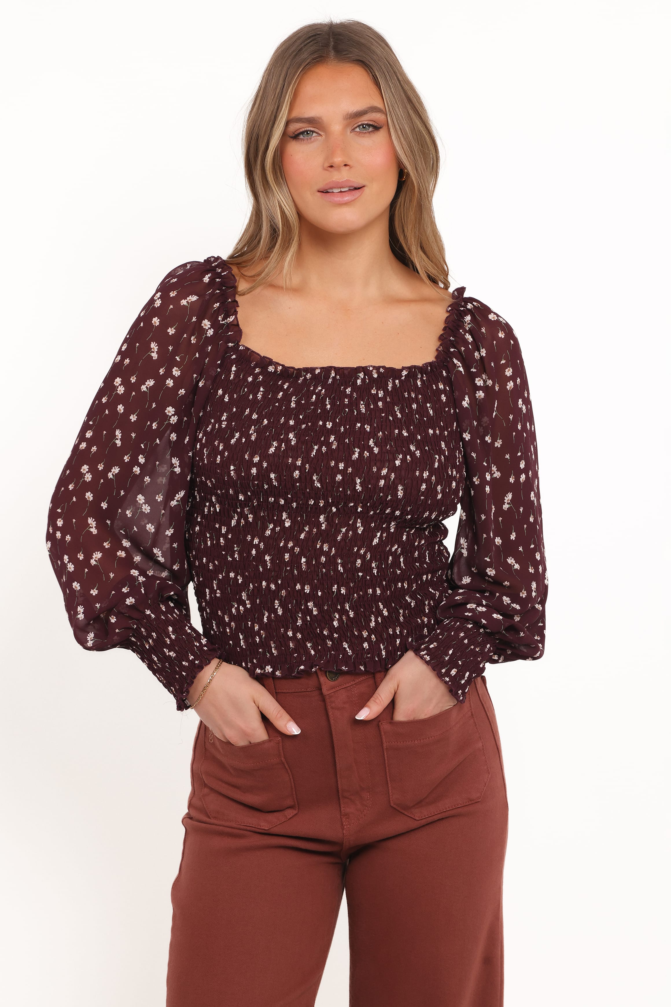 TOPS Greta Top - Burgundy Floral