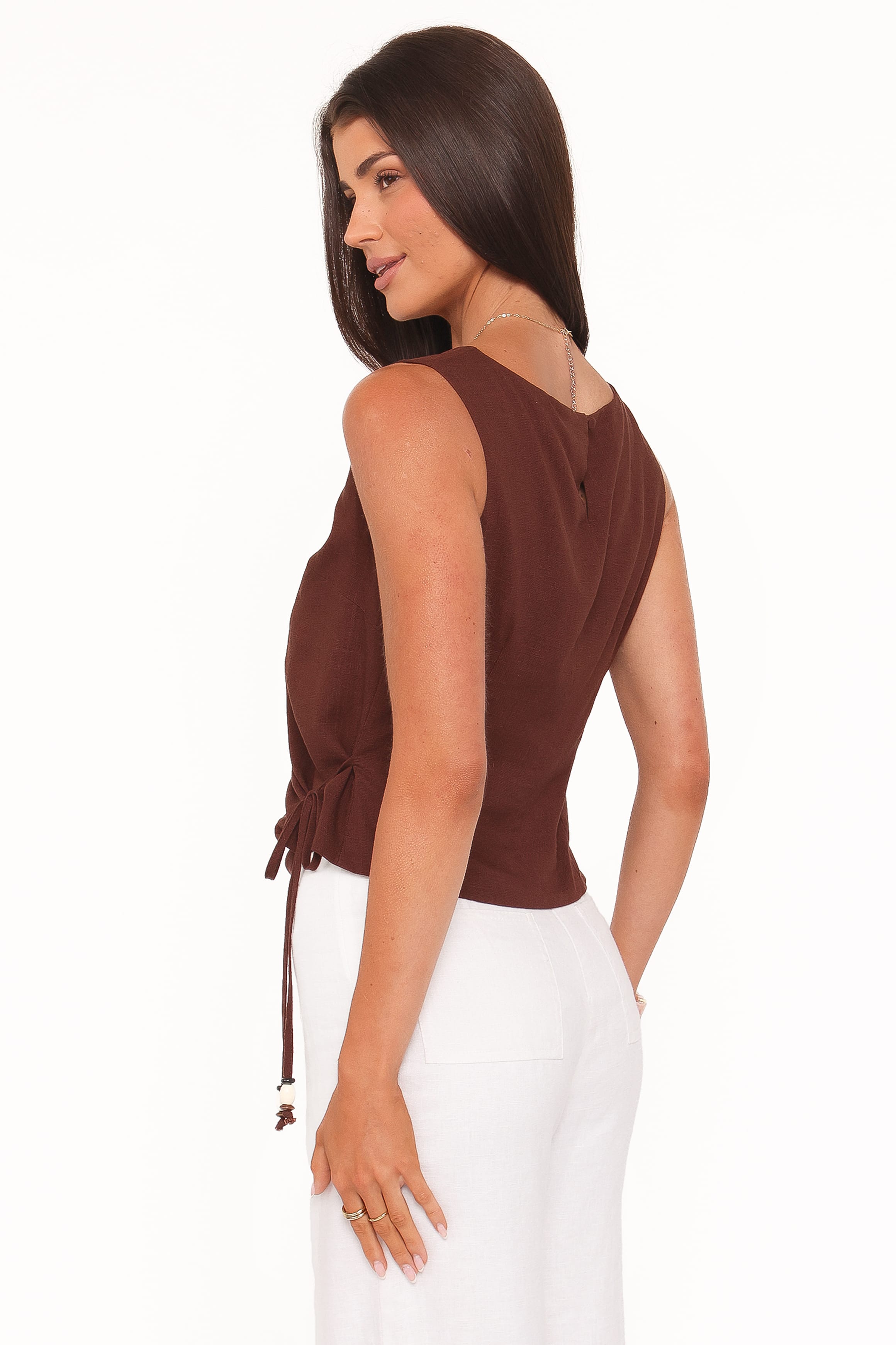 TOPS Heloise Side Tie Top - Dark Brown
