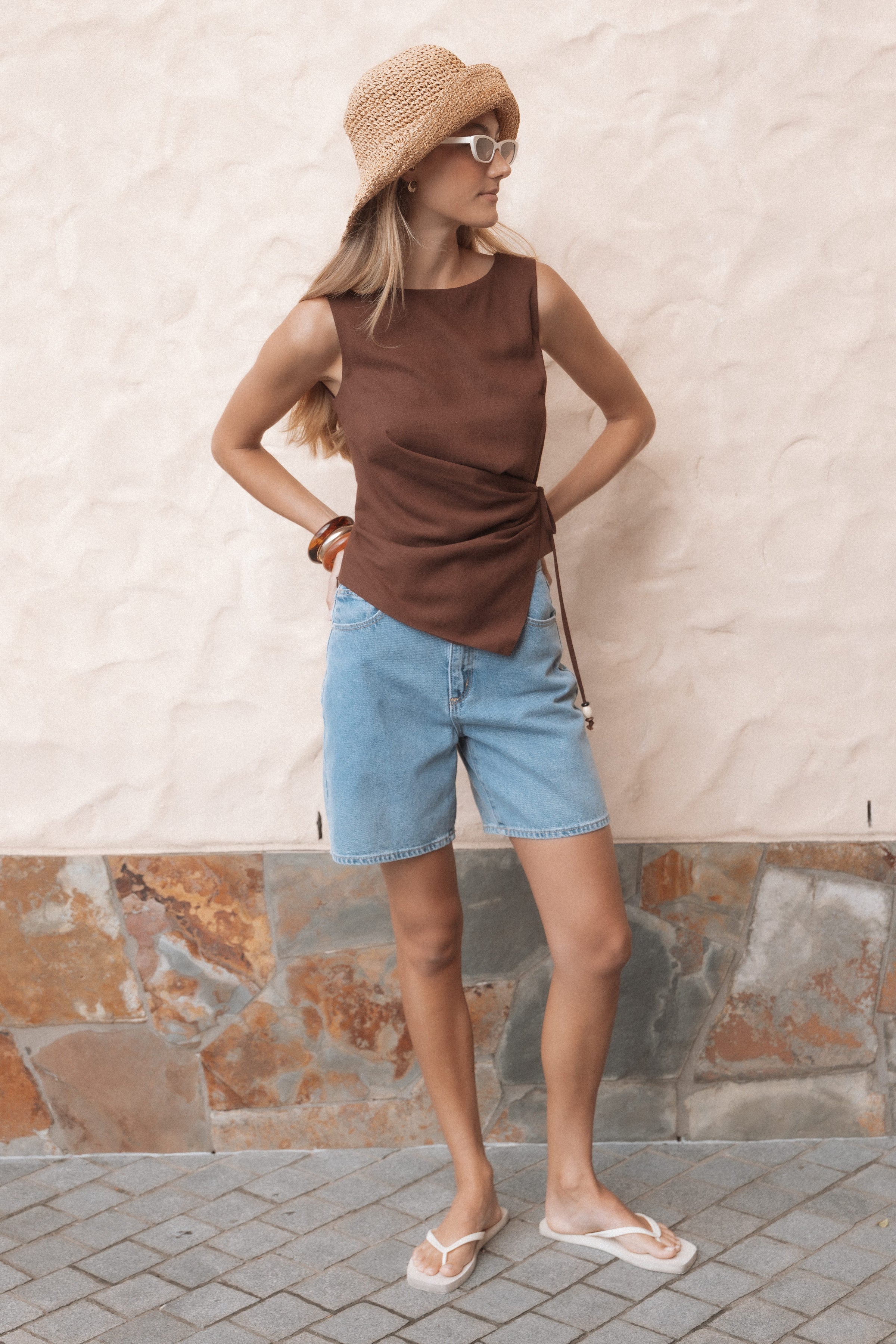 TOPS Heloise Side Tie Top - Dark Brown