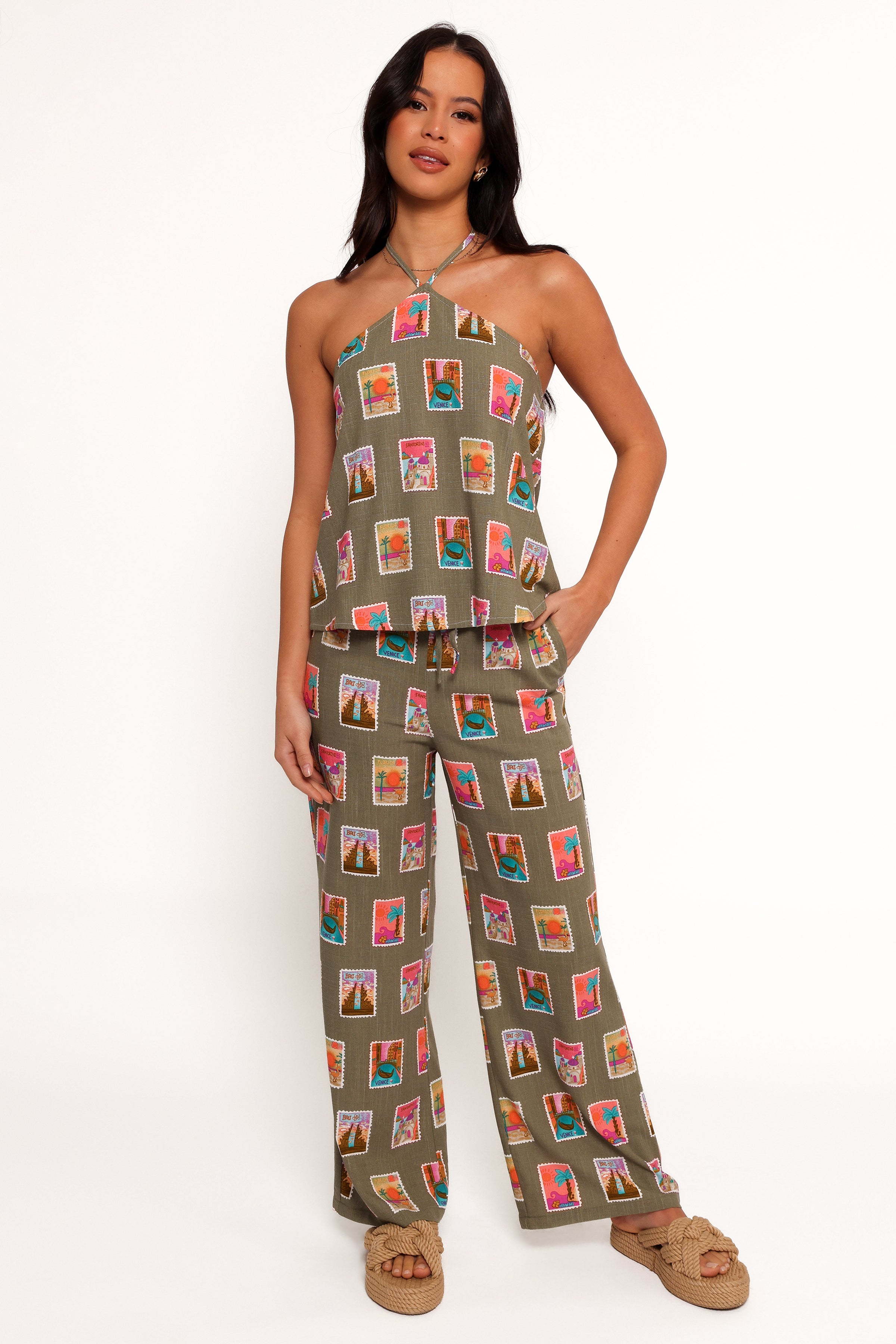 TOPS Henri Halter Top - Olive Print