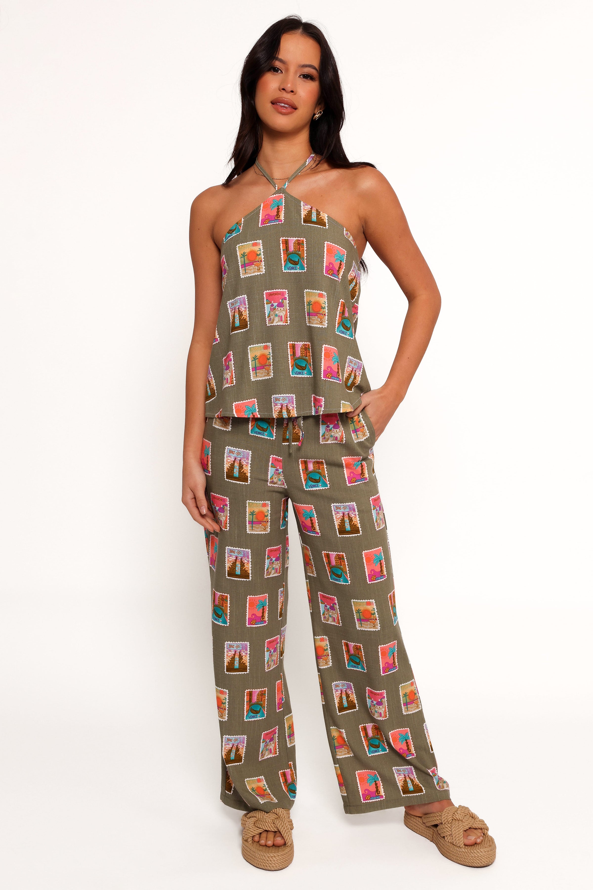 TOPS Henri Halter Top - Olive Print