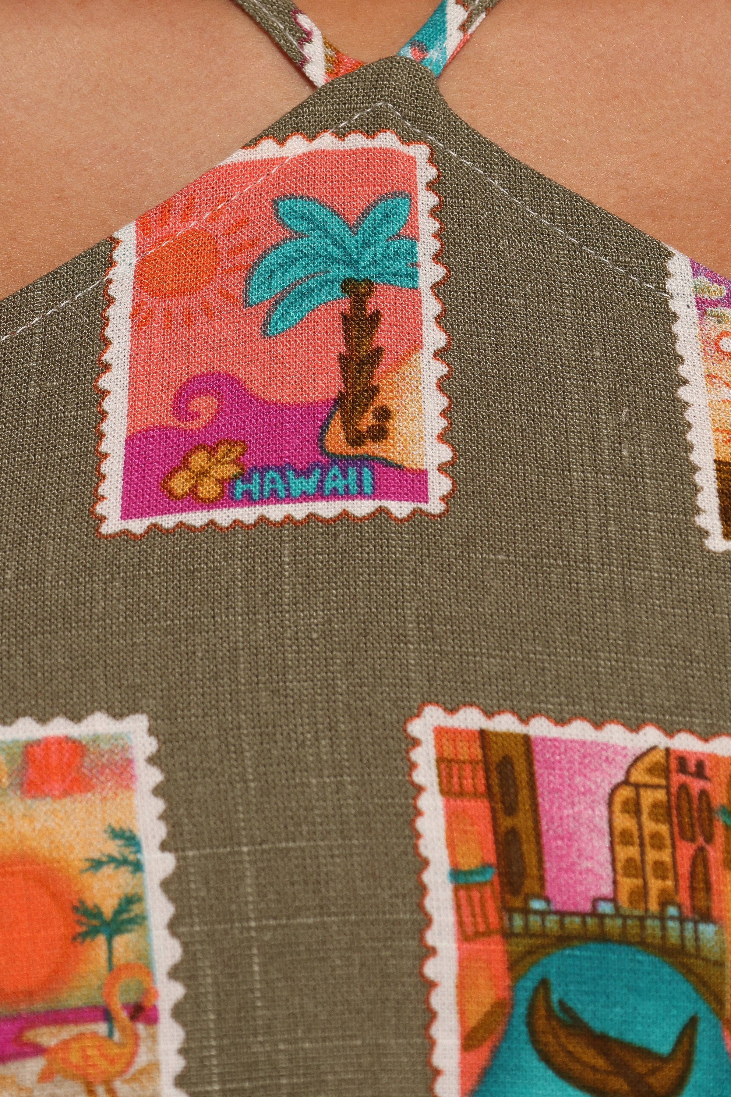 TOPS Henri Halter Top - Olive Print