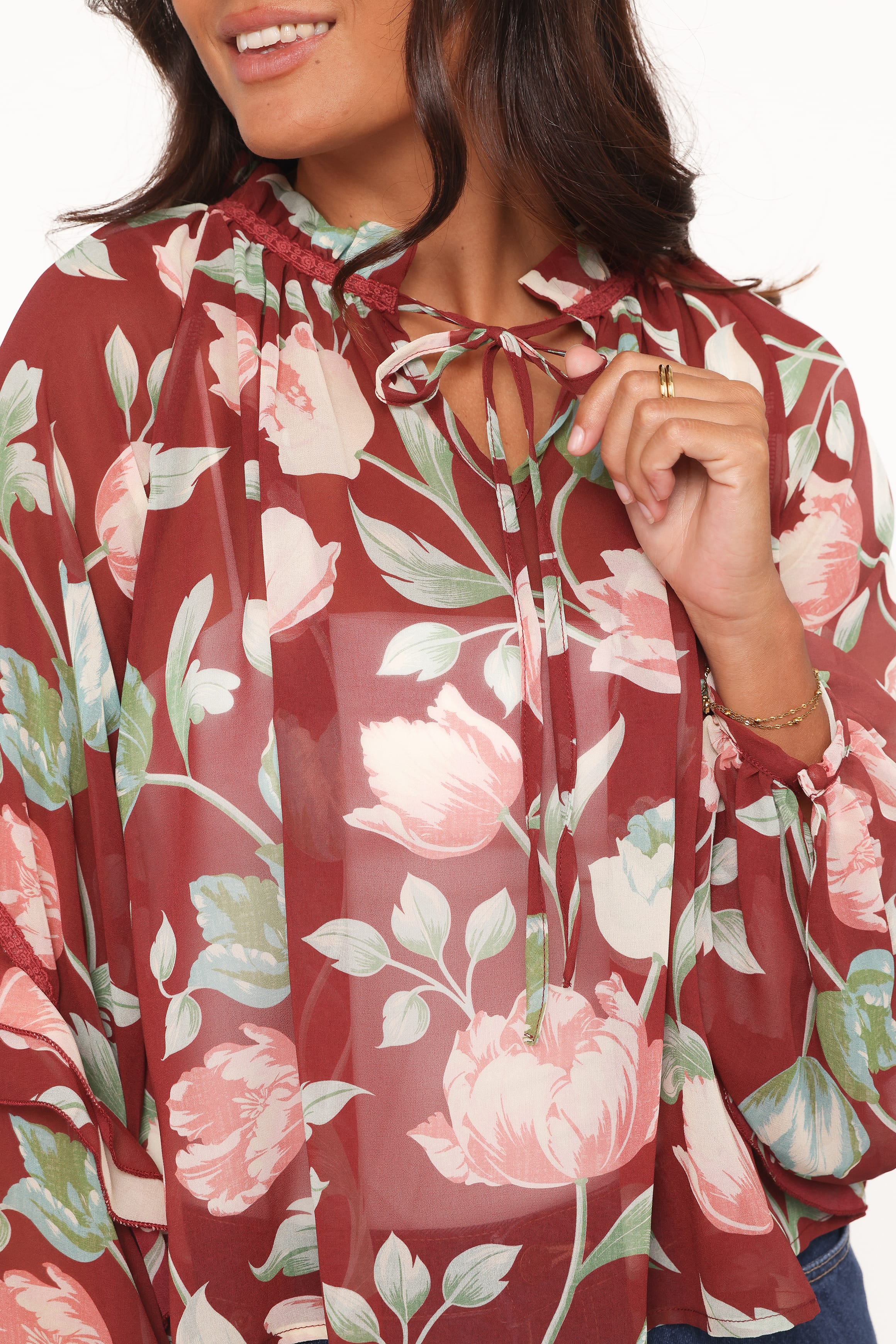 TOPS Hesper Ruffle Top - Red Tulip Floral