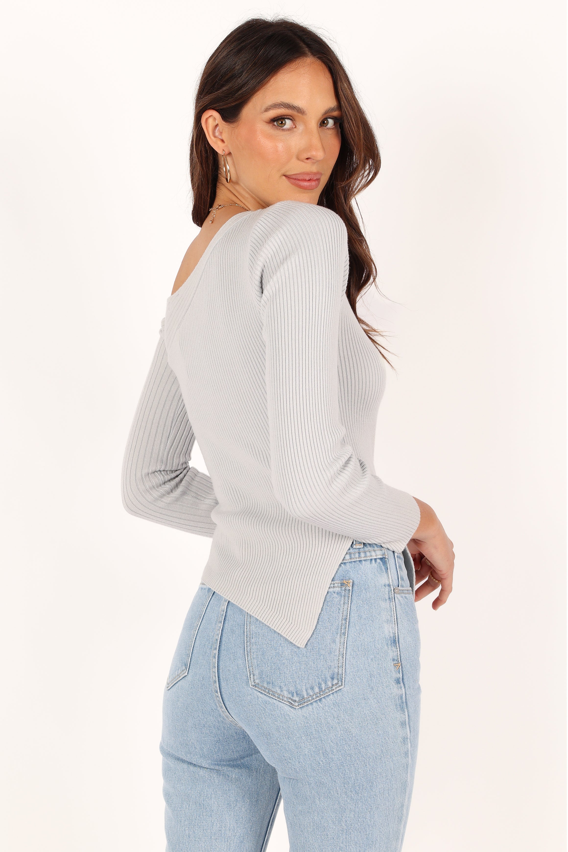 TOPS @Hunter Knit Top - Grey