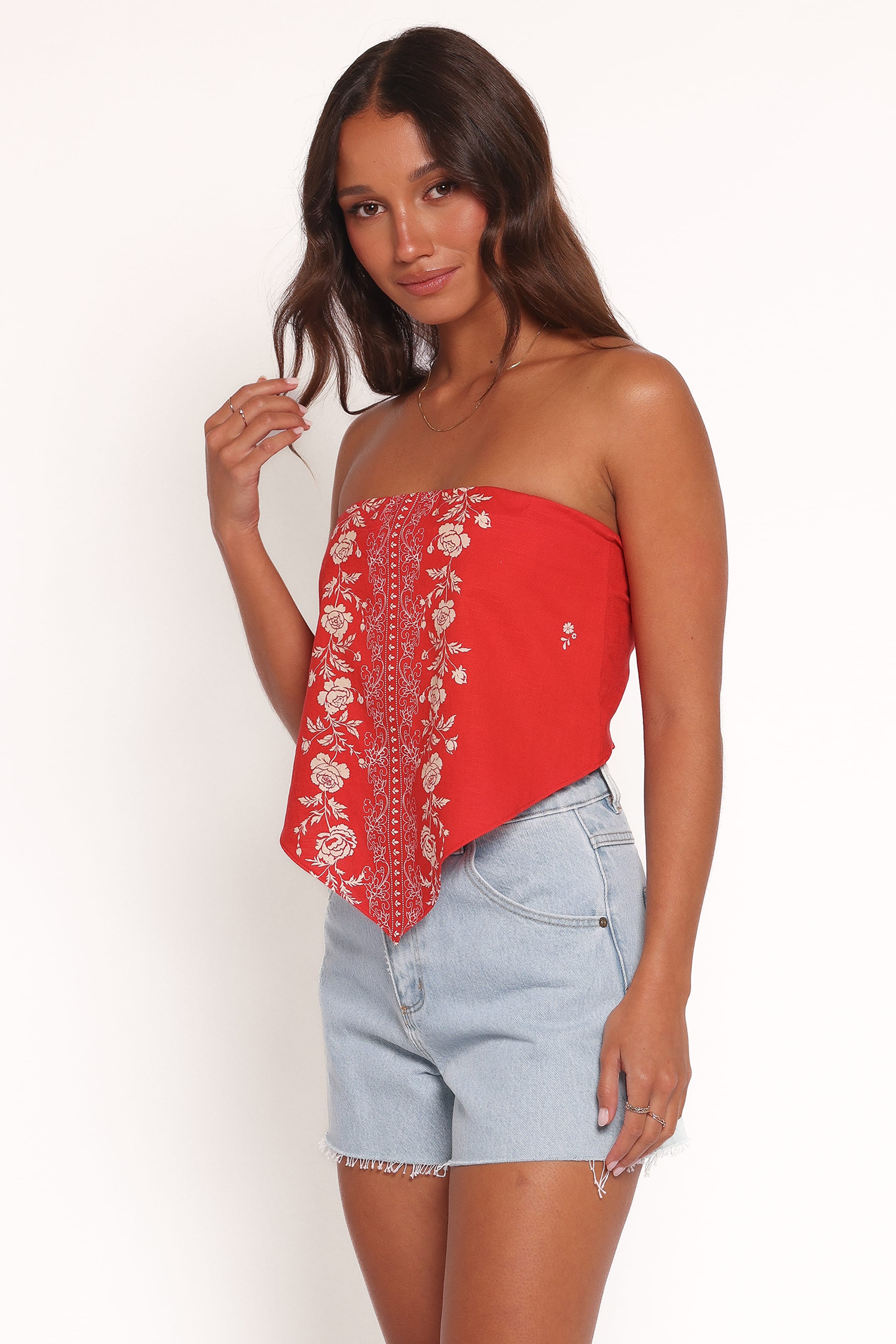 TOPS Ilara Strapless Top - Red Floral