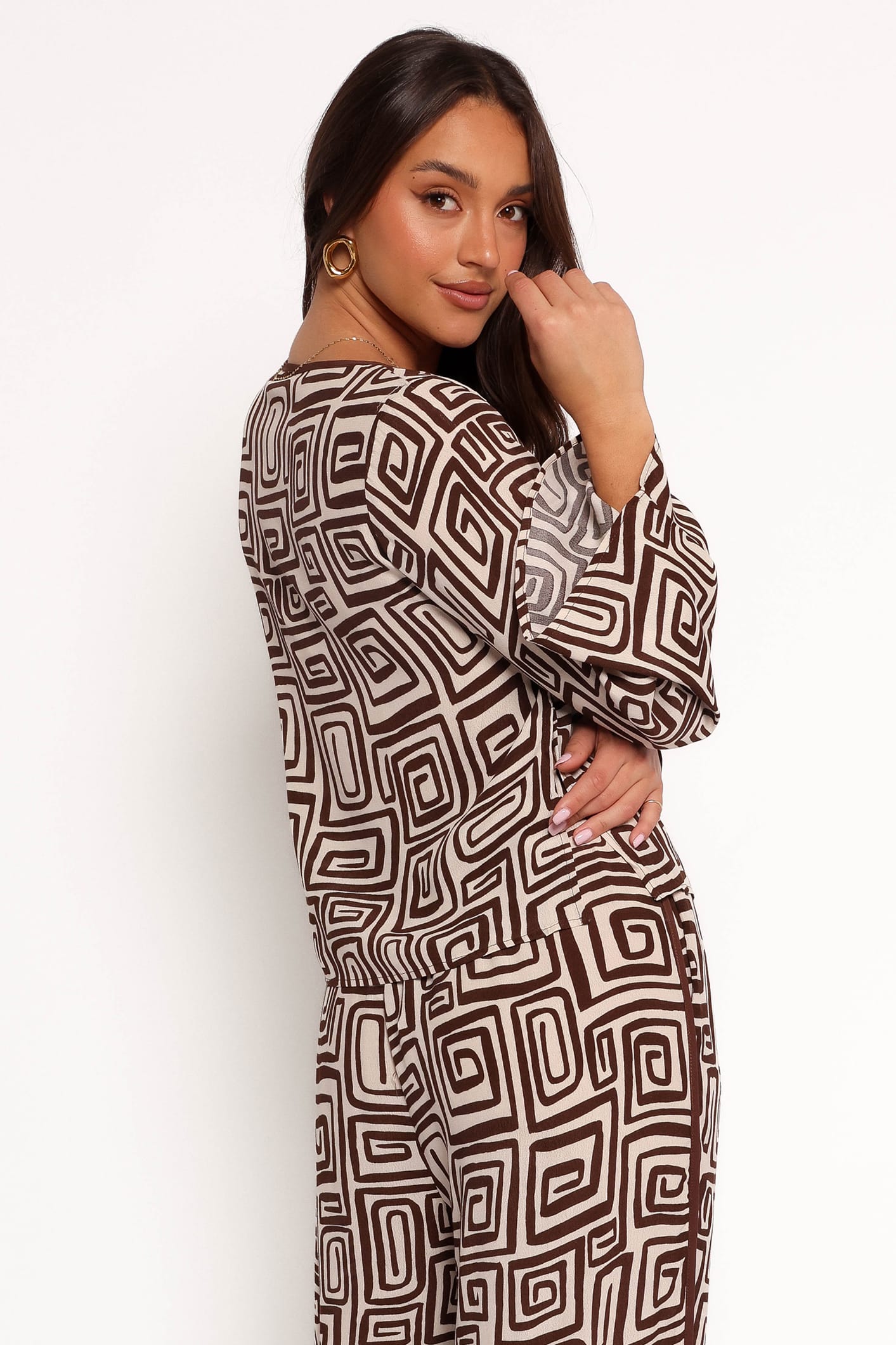 TOPS Imogen Top - Chocolate Brown Print
