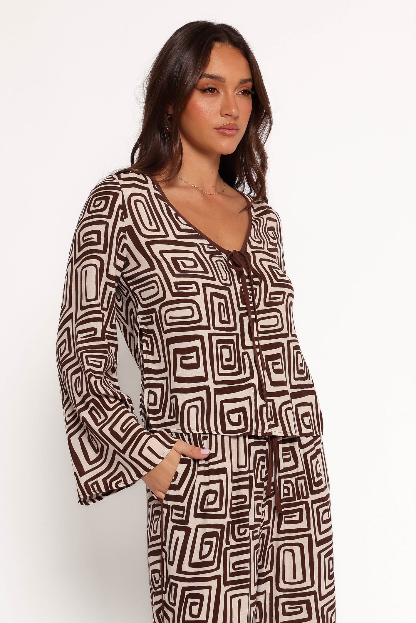 TOPS Imogen Top - Chocolate Brown Print