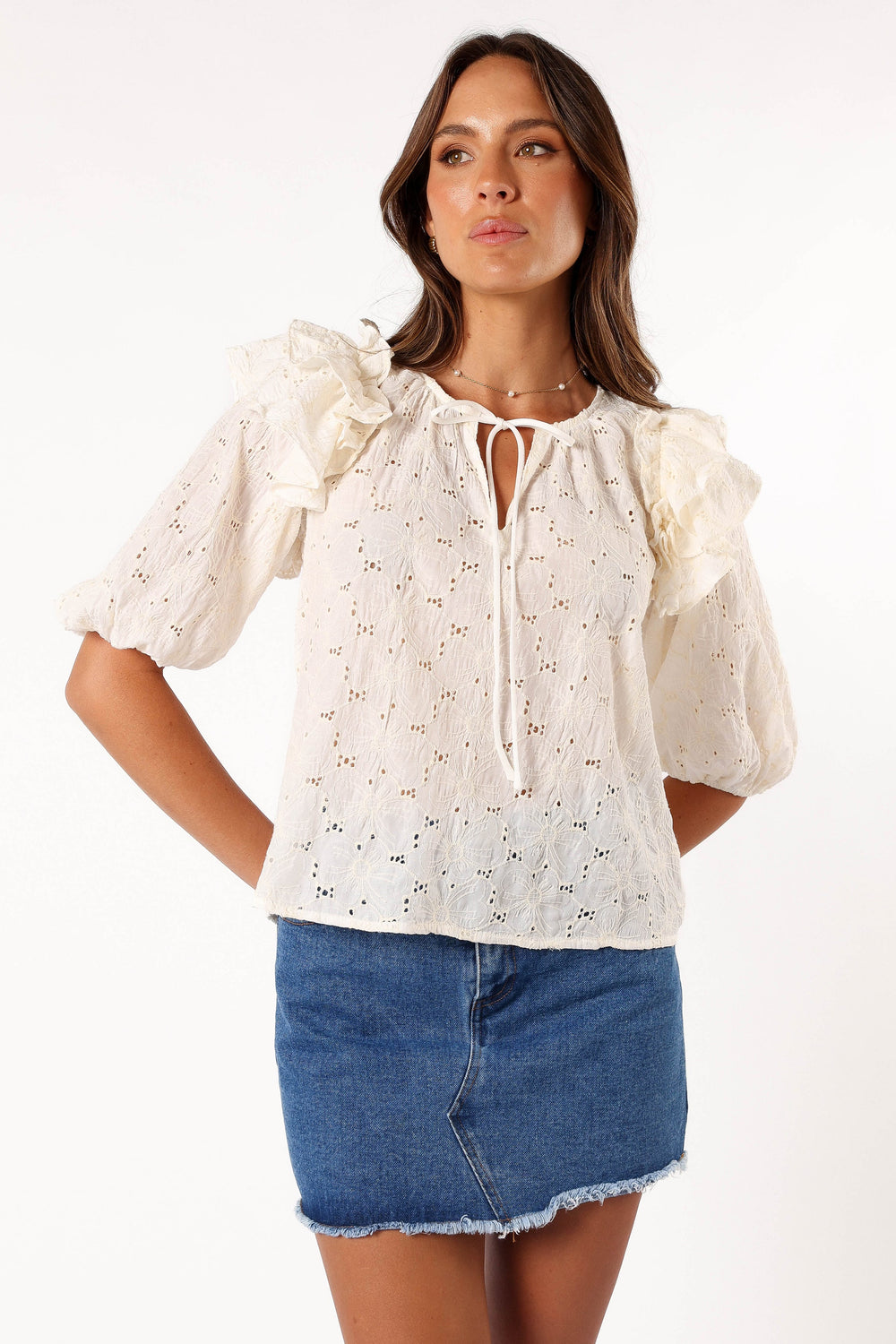 Collective Tops - Iris Ruffled Top - Cream sixth image