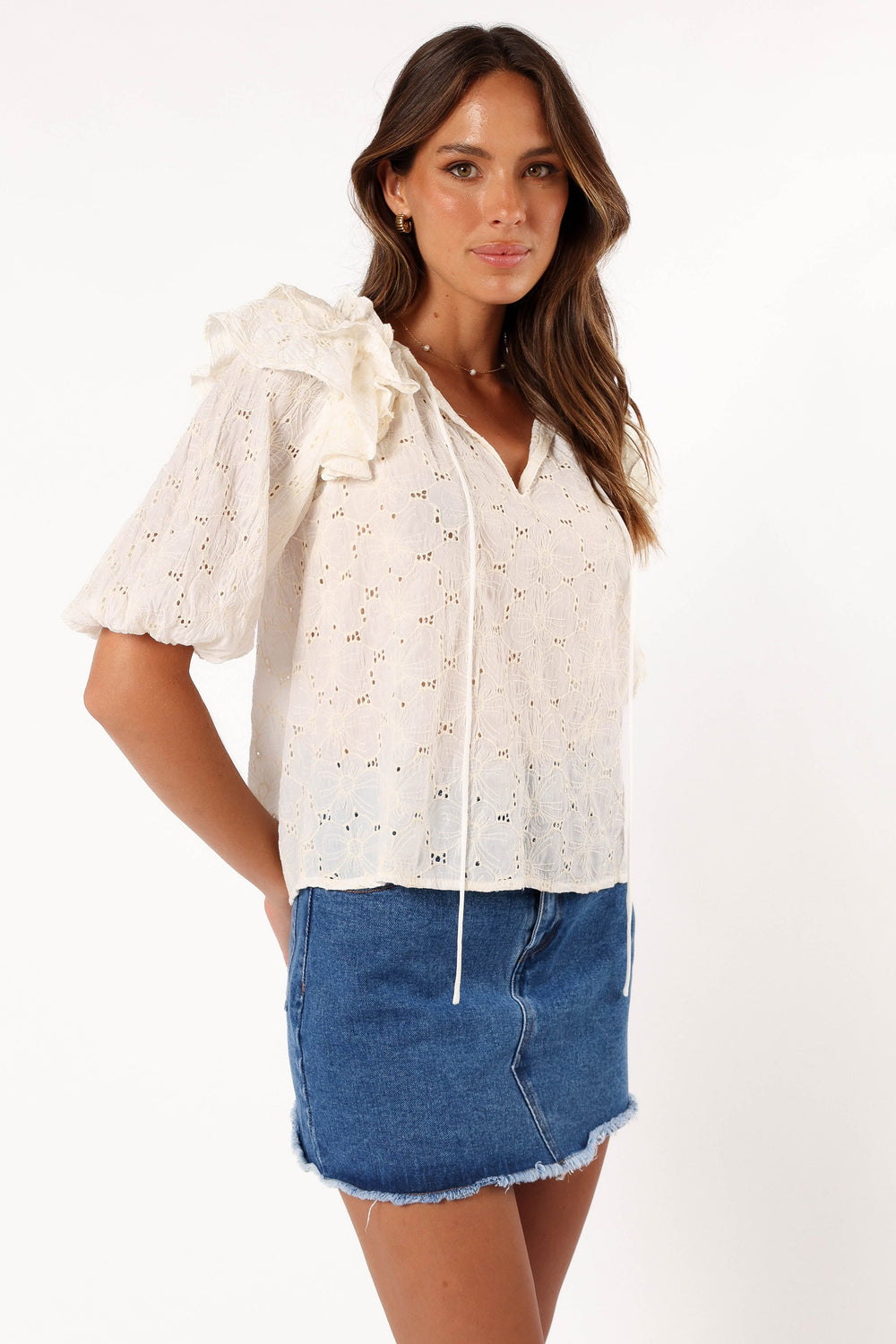 Collective Tops - Iris Ruffled Top - Cream fourth image