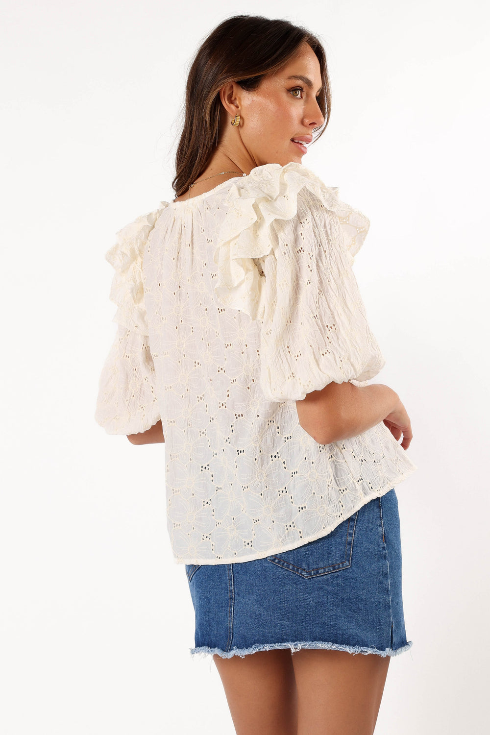 Collective Tops - Iris Ruffled Top - Cream fifth image