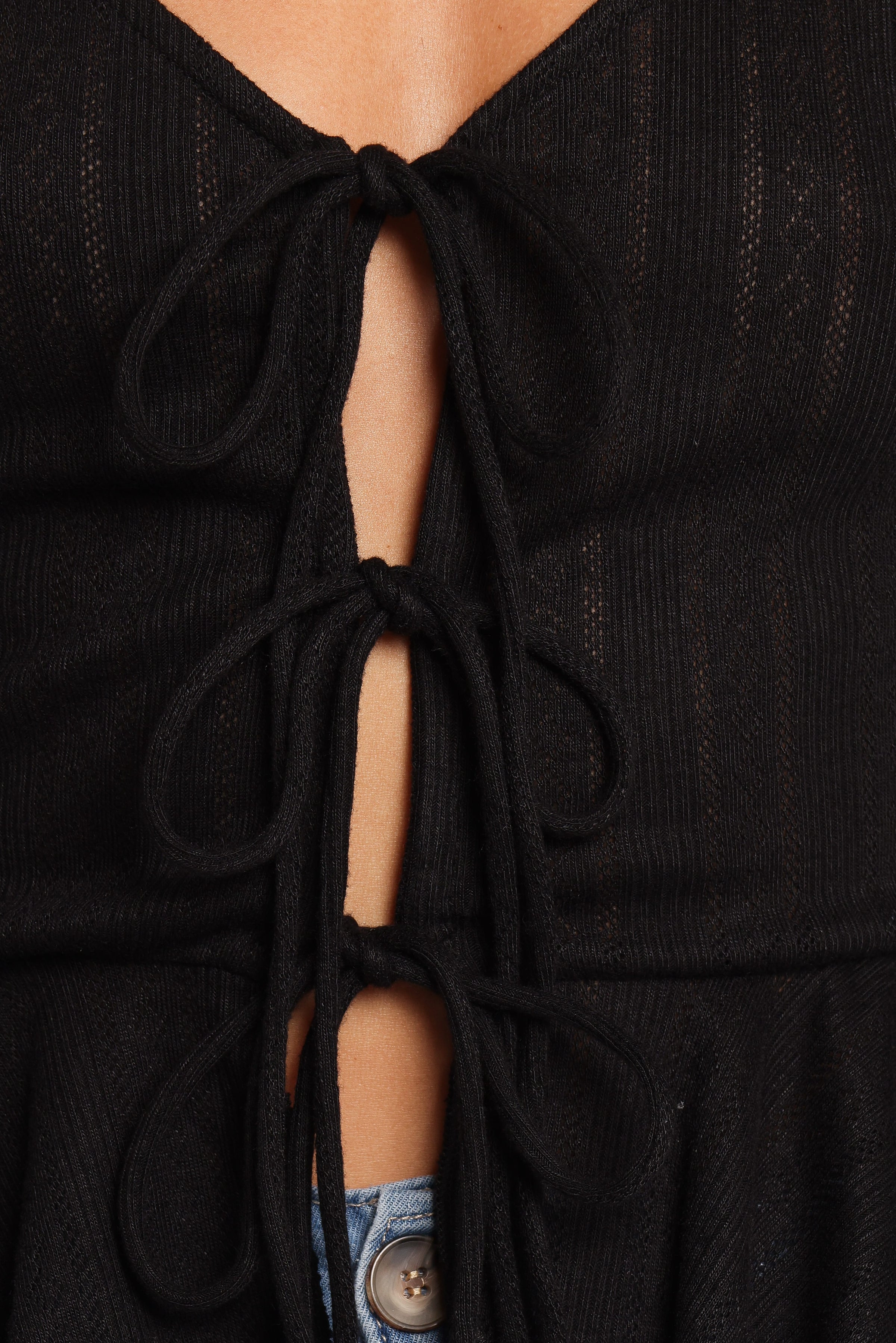 TOPS Islah Pointelle Cardigan Top - Black